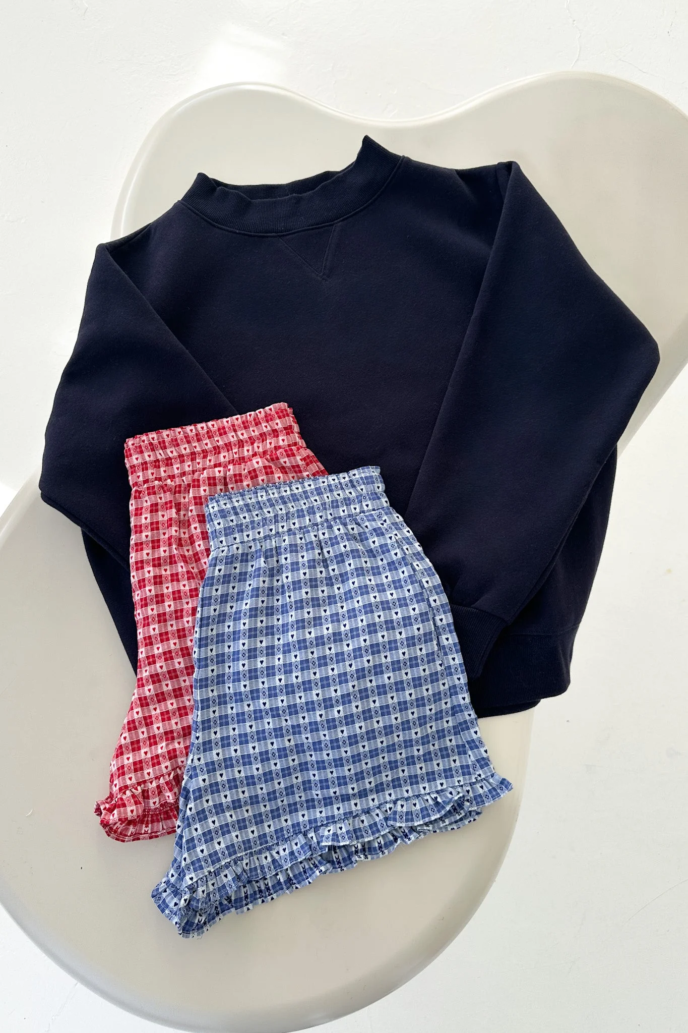 Love Letter Gingham Checkered Heart Ruffle Shorts in Red - Image 2