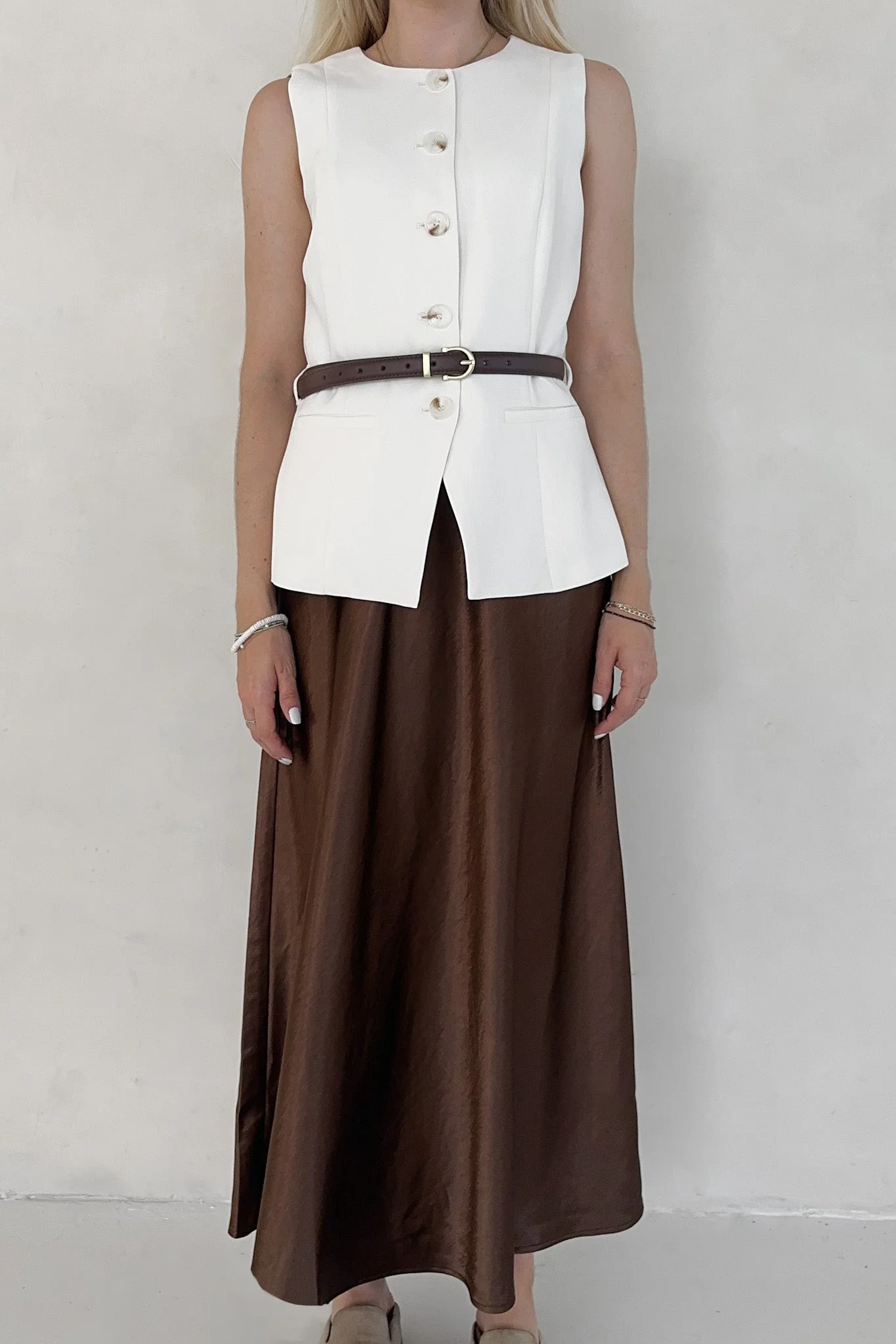 Lucy Chocolate Brown Satin Skirt
