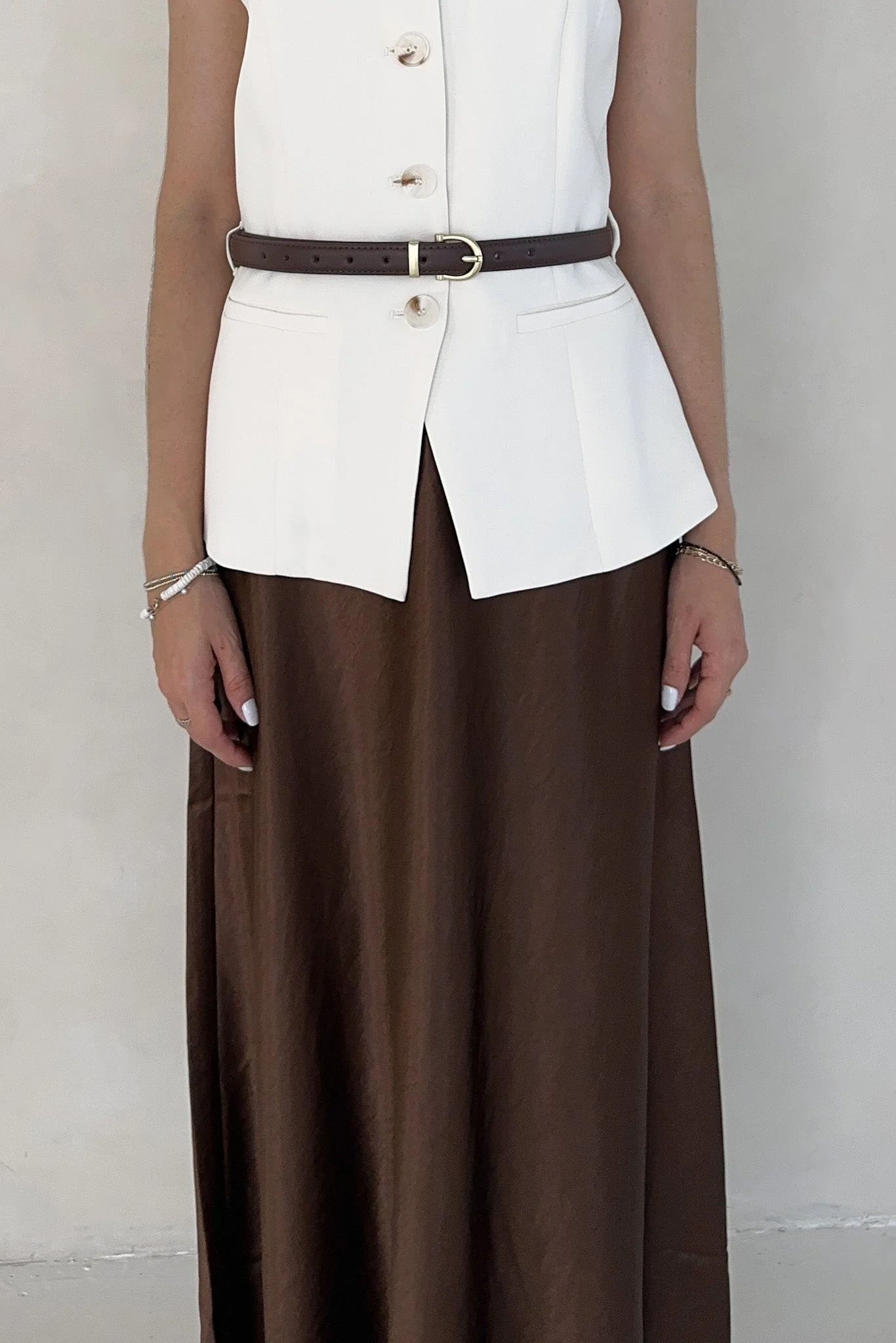 Lucy Chocolate Brown Satin Skirt - Image 2