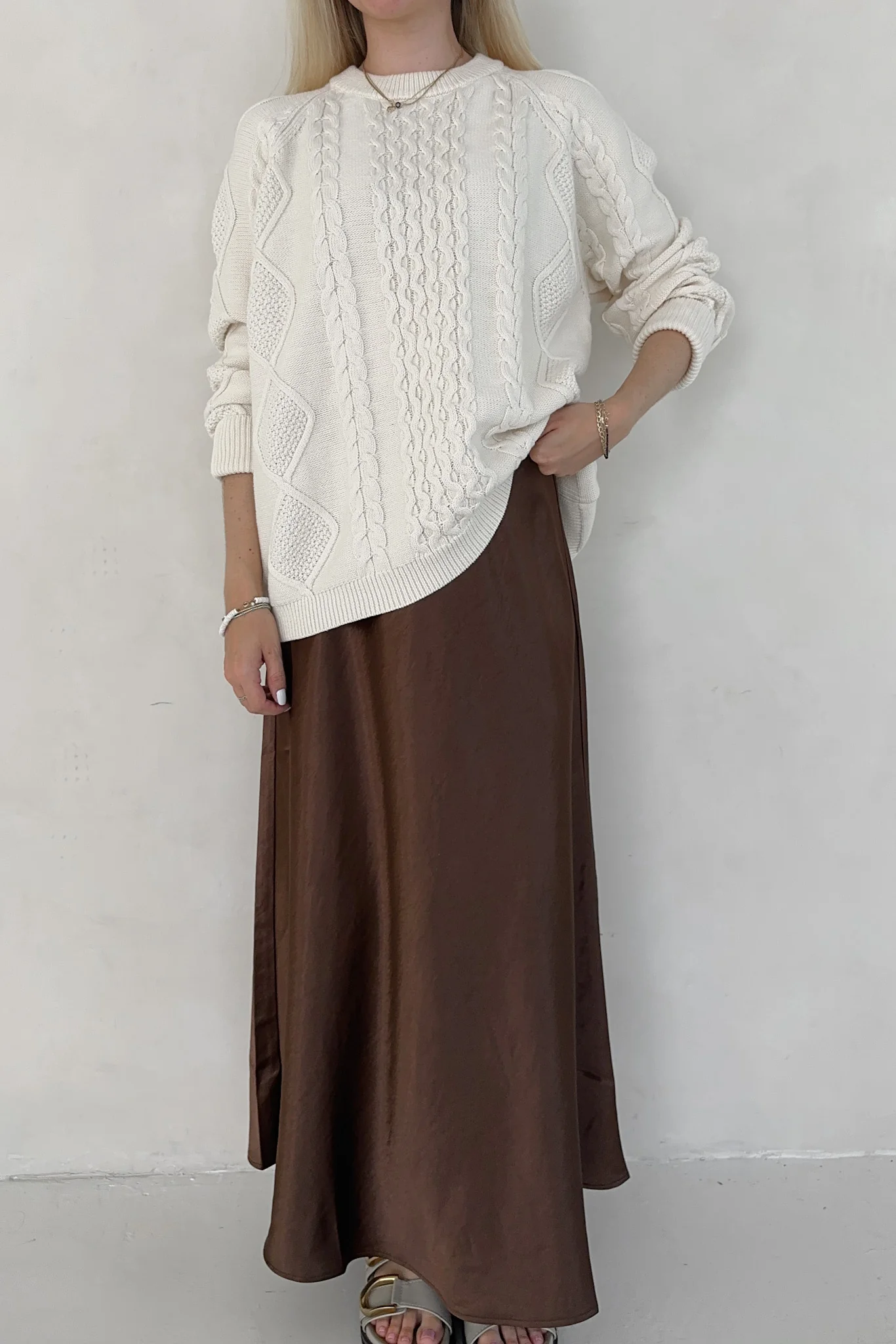 Lucy Chocolate Brown Satin Skirt - Image 3