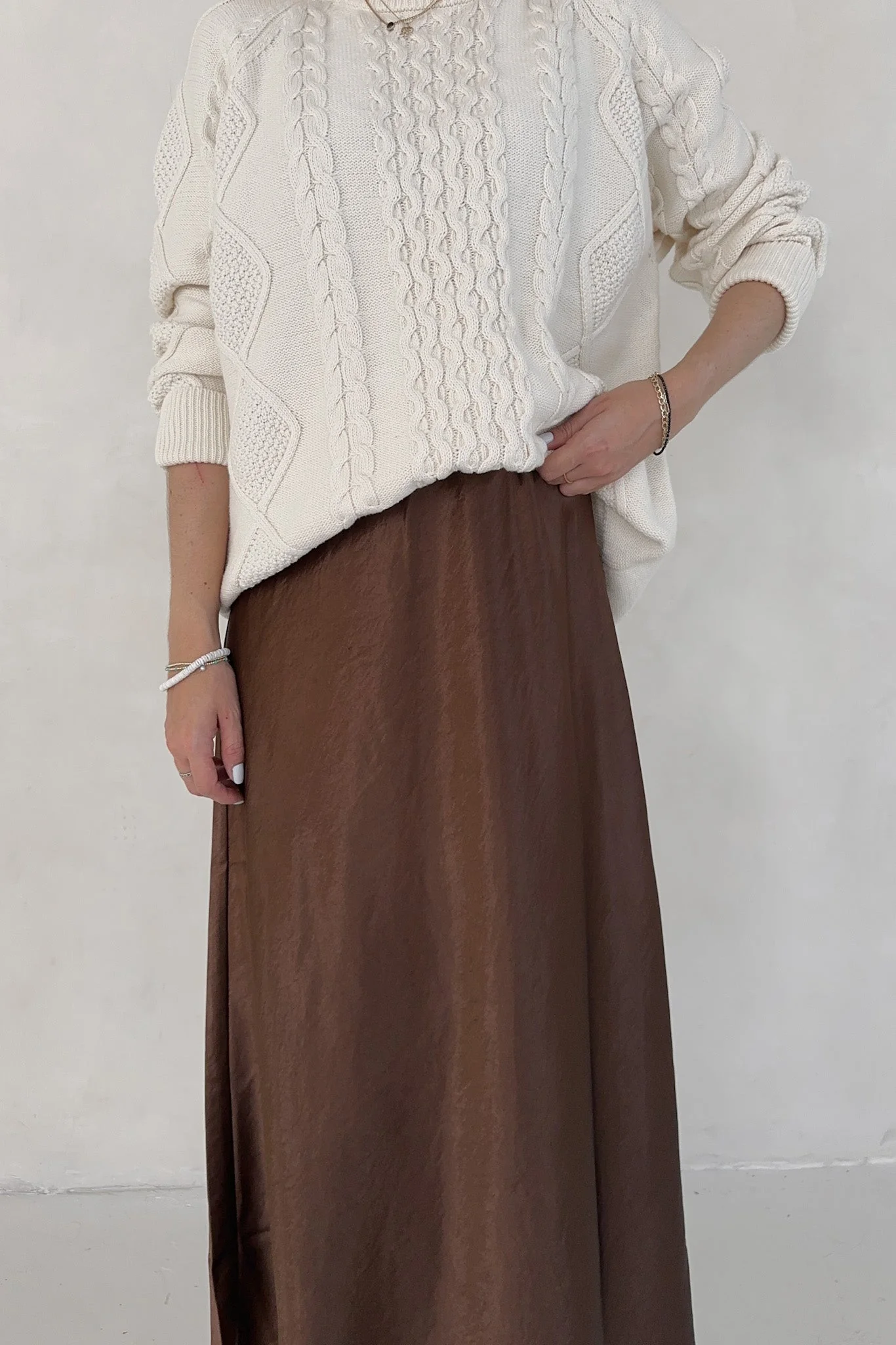 Lucy Chocolate Brown Satin Skirt - Image 5