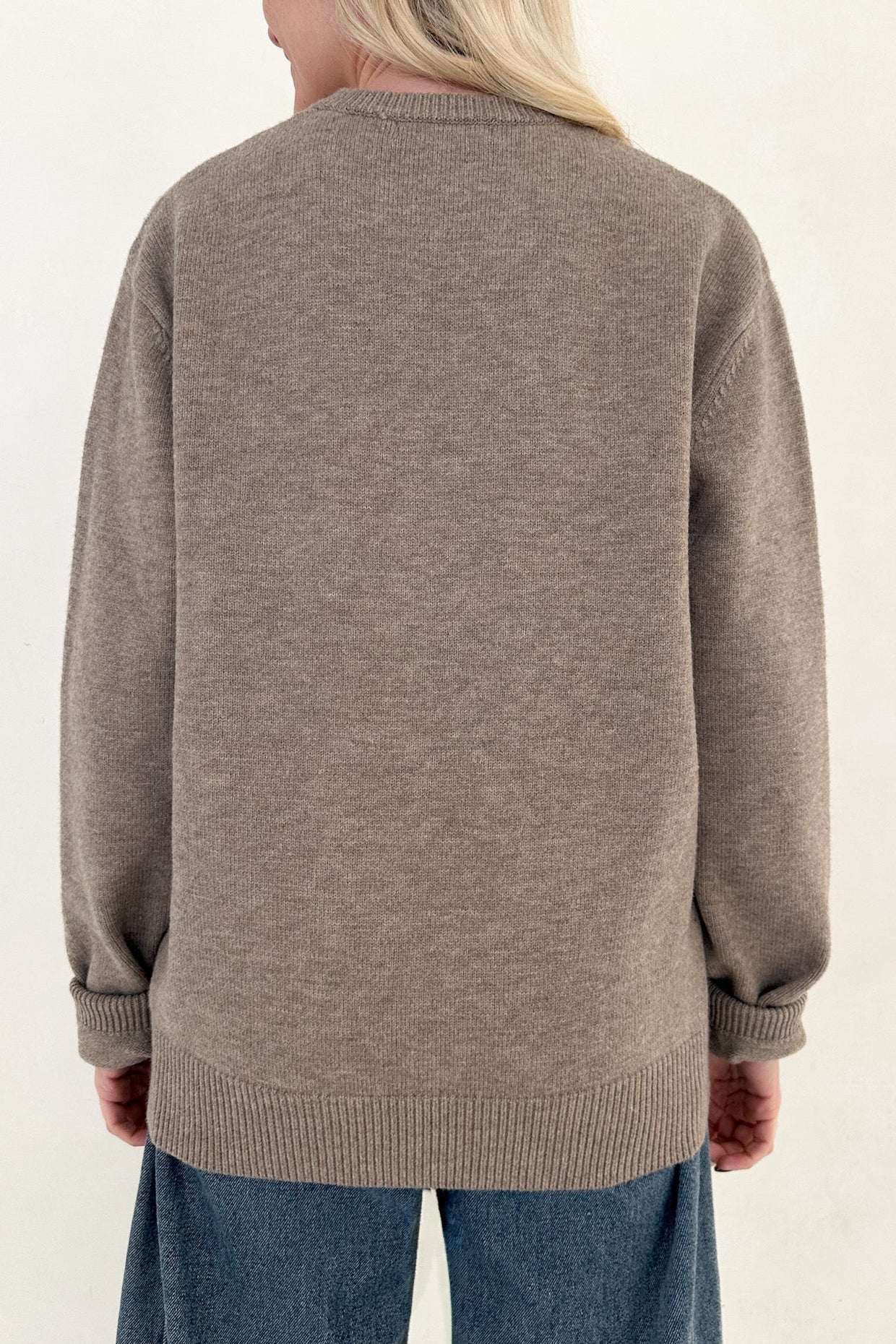 Maddox Essential Crew Neck Boyfriend Sweater in Mocha - Image 5