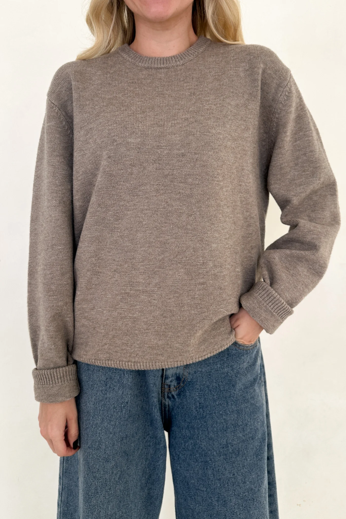 Maddox Essential Crew Neck Boyfriend Sweater in Mocha - Image 6