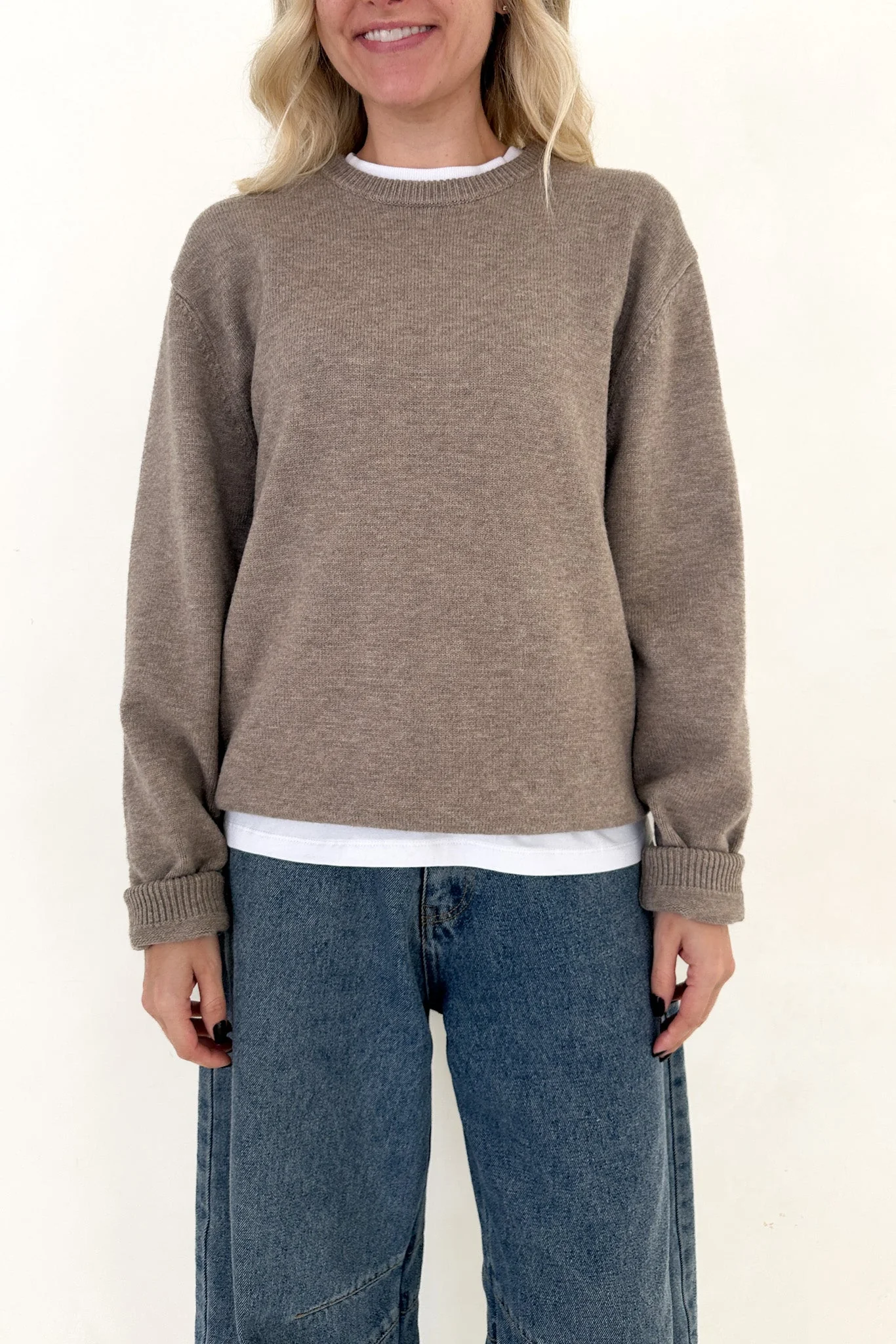 Maddox Essential Crew Neck Boyfriend Sweater in Mocha - Image 8