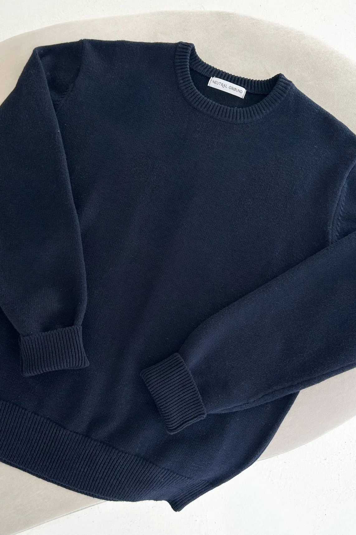 Maddox Essential Crew Neck Boyfriend Sweater in Navy - Image 3
