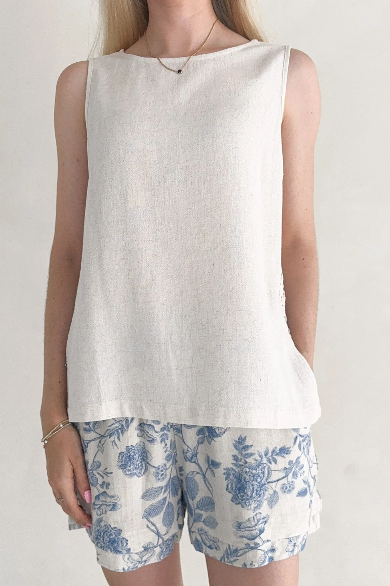 Madison Linen Blend Relaxed Tunic Tank in Natural