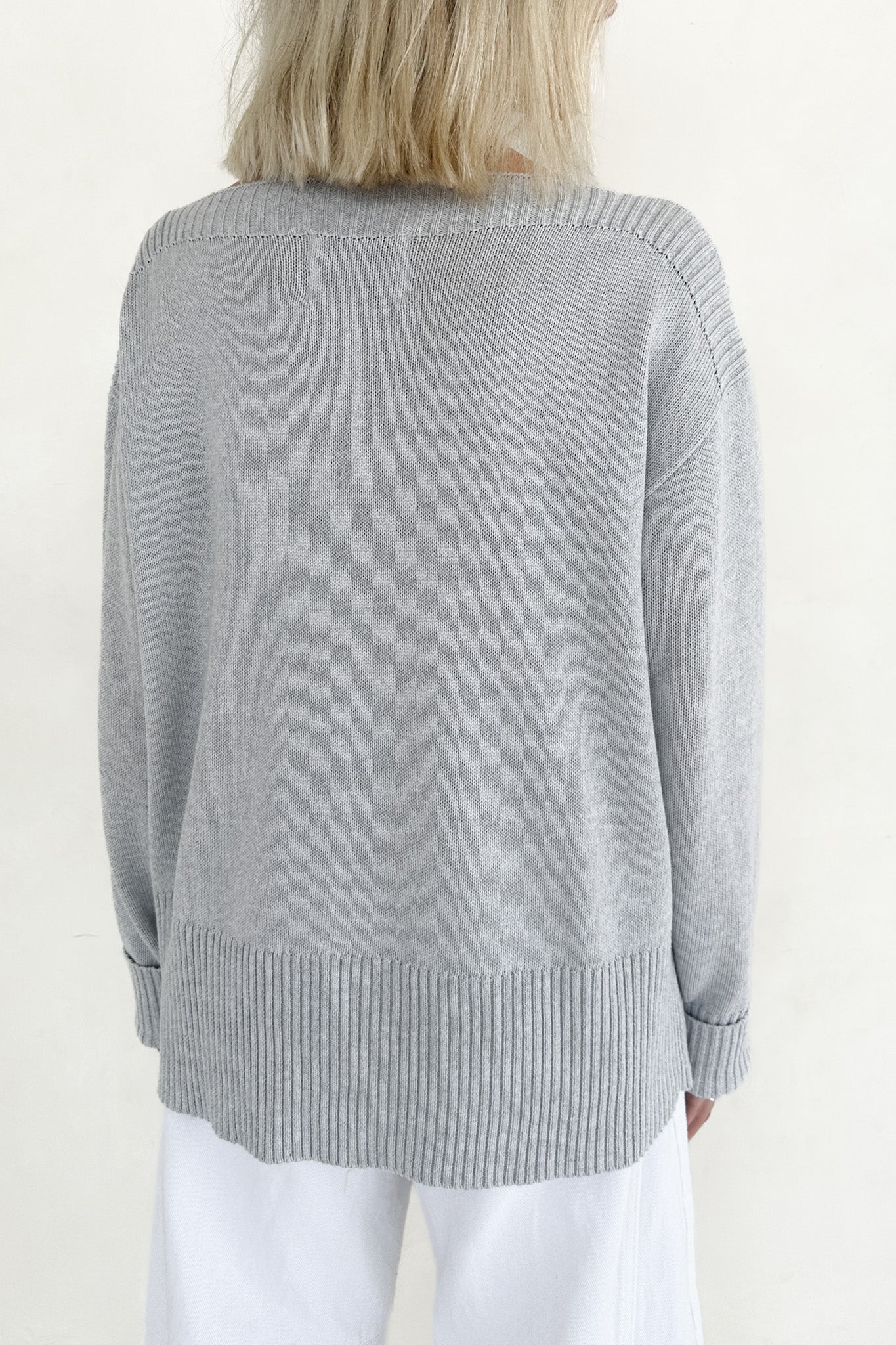 Maren Wide Boat Neck Dropped Shoulder Pullover Sweater in Grey - Image 5