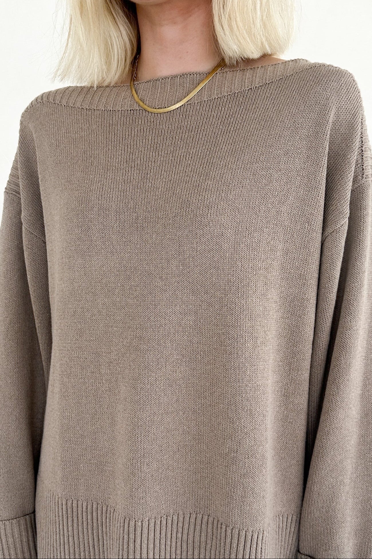 Maren Wide Boat Neck Dropped Shoulder Pullover Sweater in Mocha - Image 3