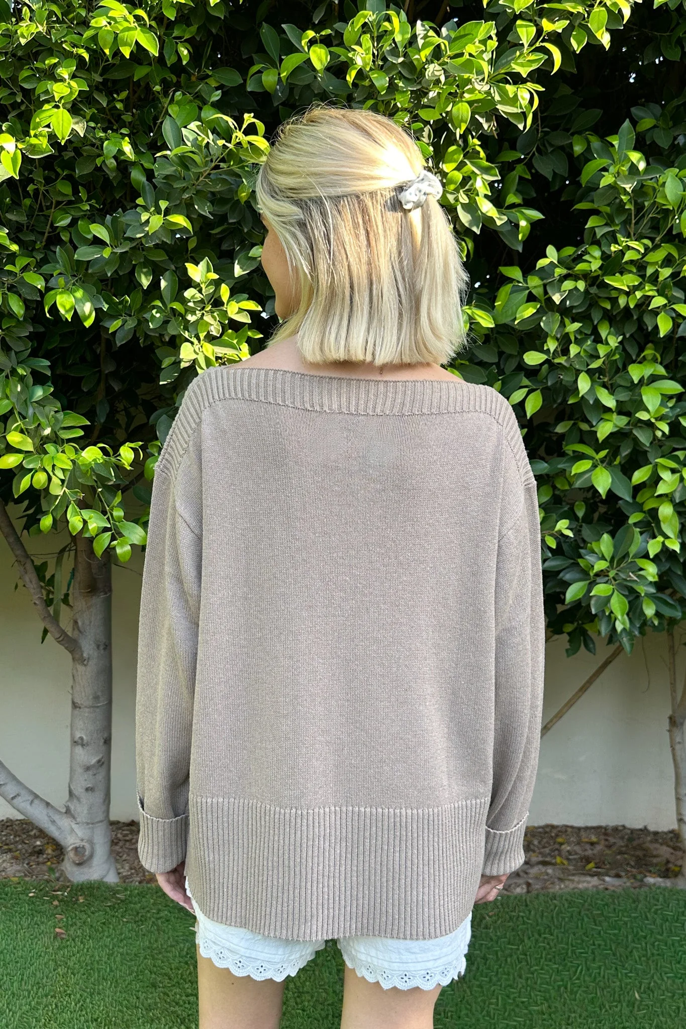 Maren Wide Boat Neck Dropped Shoulder Pullover Sweater in Mocha - Image 8