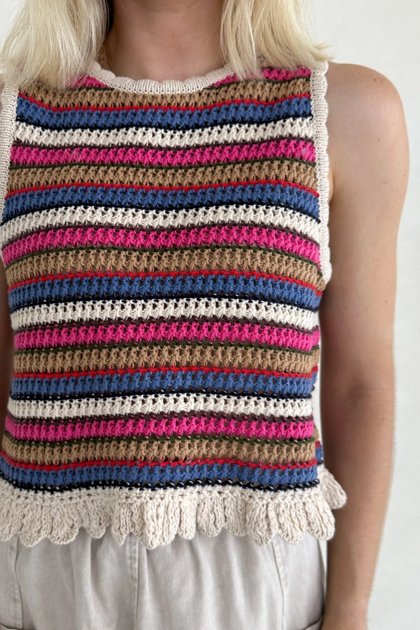 Margaux Rainbow Stripe Crochet Knit Top - Image 4