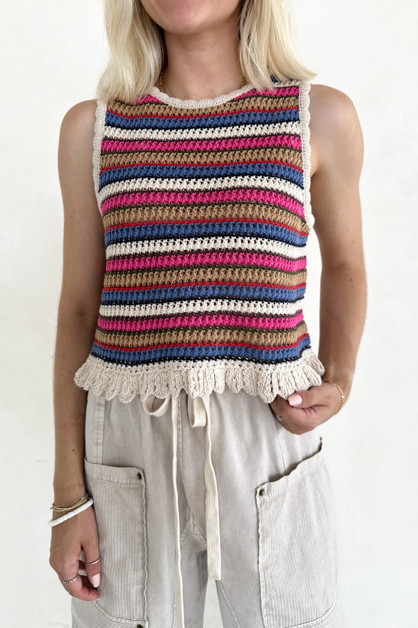 Margaux Rainbow Stripe Crochet Knit Top - Image 5