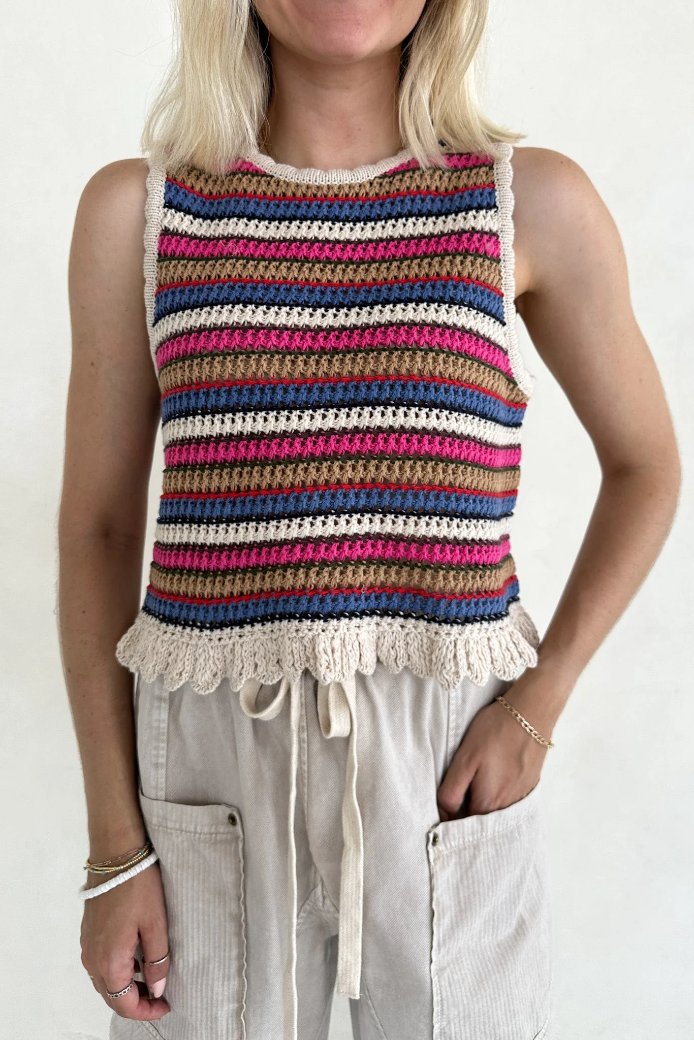 Margaux Rainbow Stripe Crochet Knit Top - Image 6