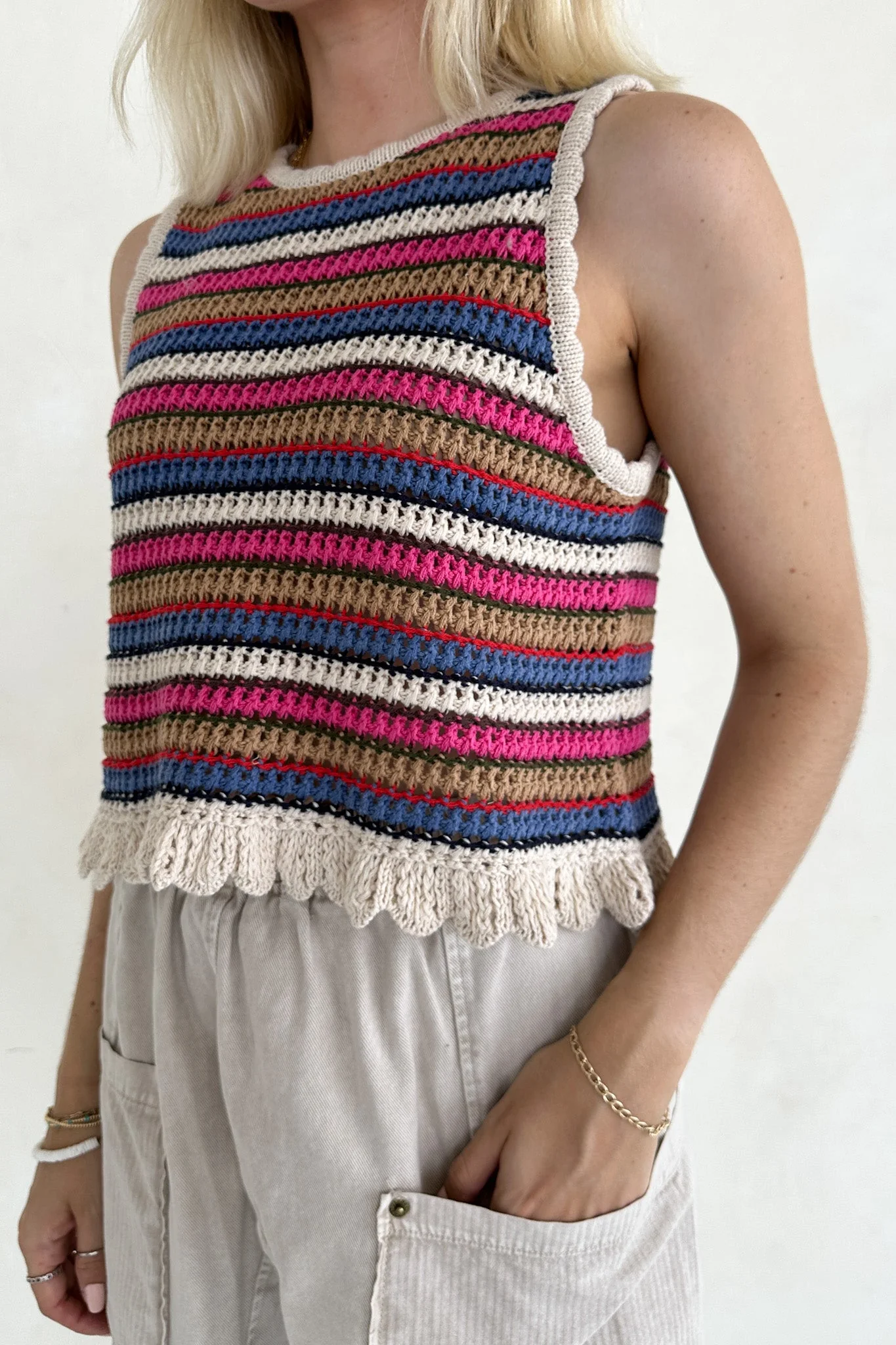 Margaux Rainbow Stripe Crochet Knit Top - Image 7