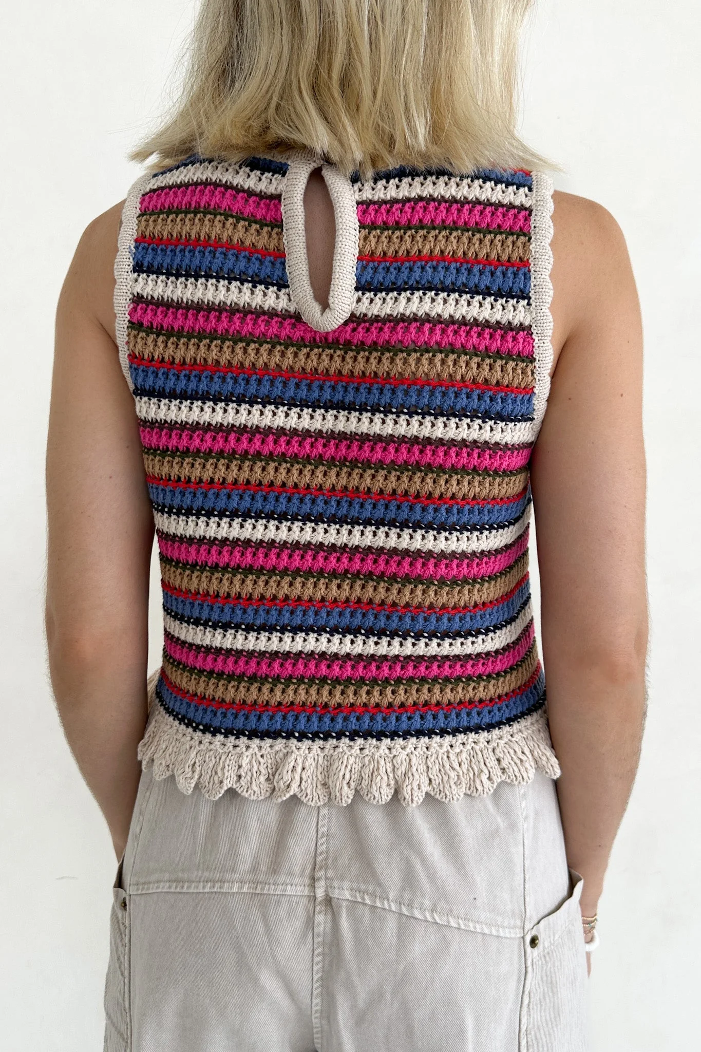 Margaux Rainbow Stripe Crochet Knit Top - Image 8