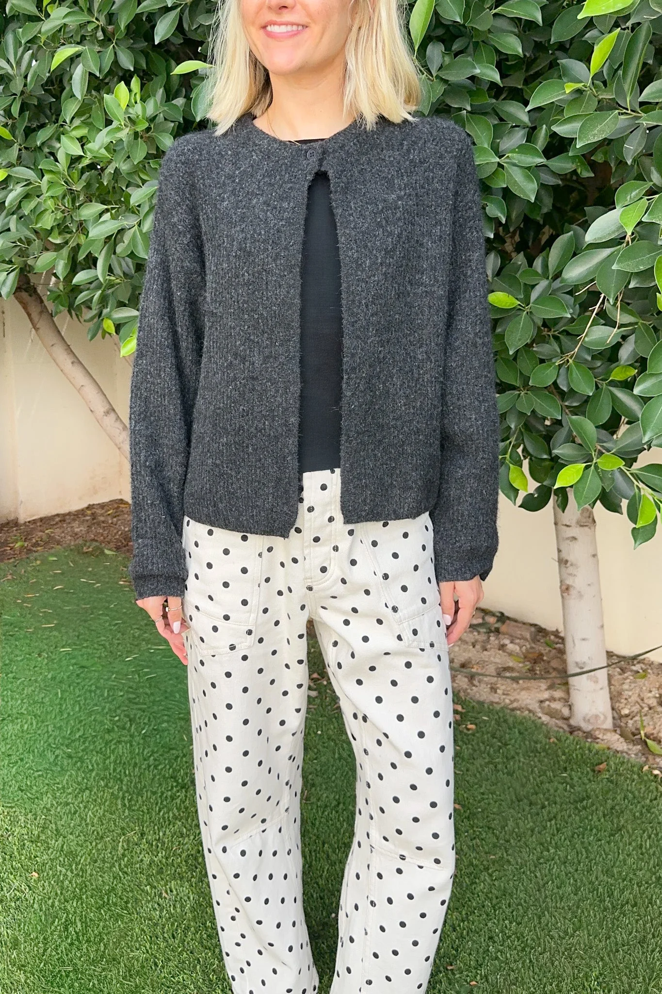 Margot Top Button Cardigan in Charcoal - Image 4