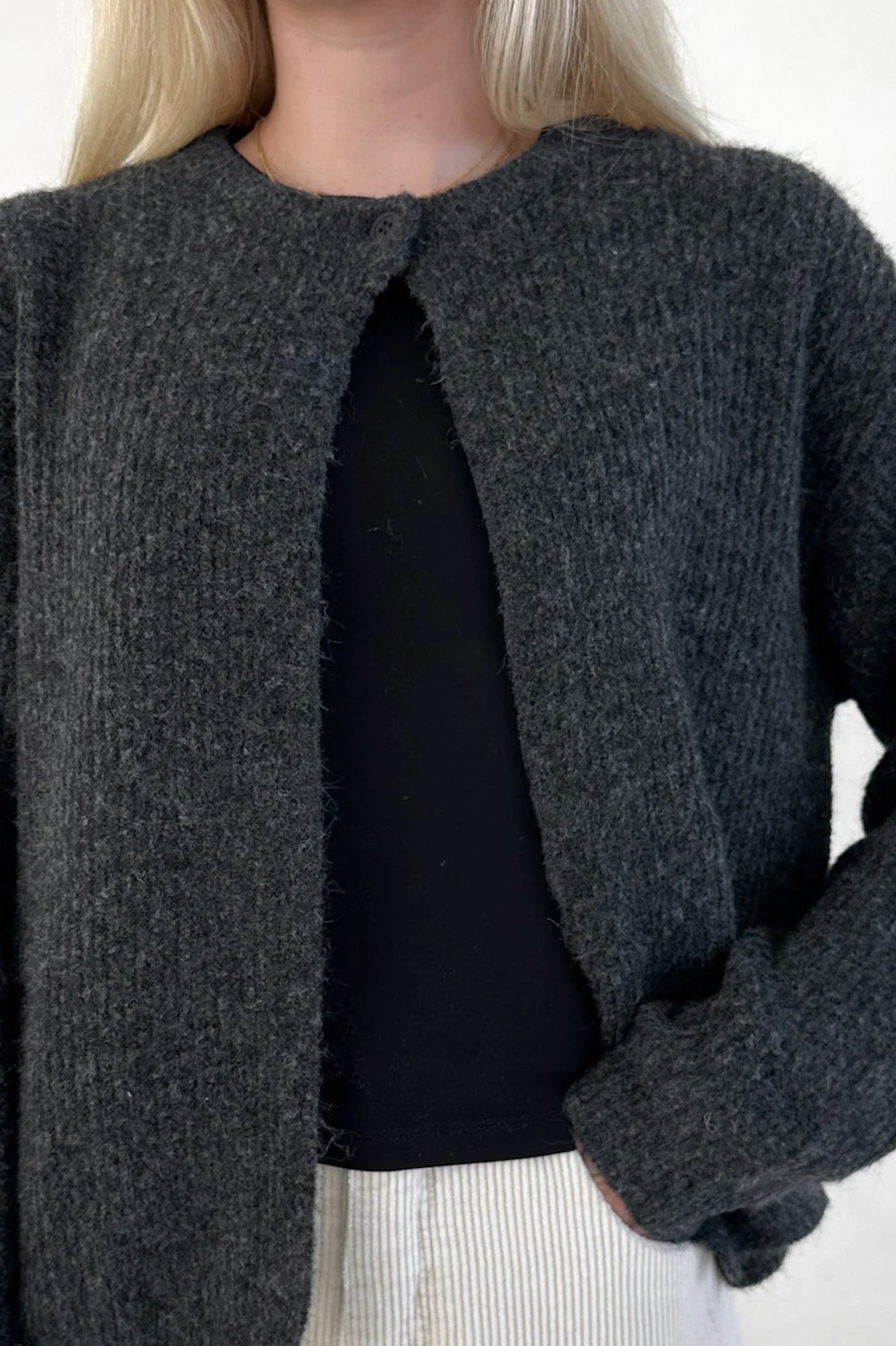 Margot Top Button Cardigan in Charcoal - Image 5