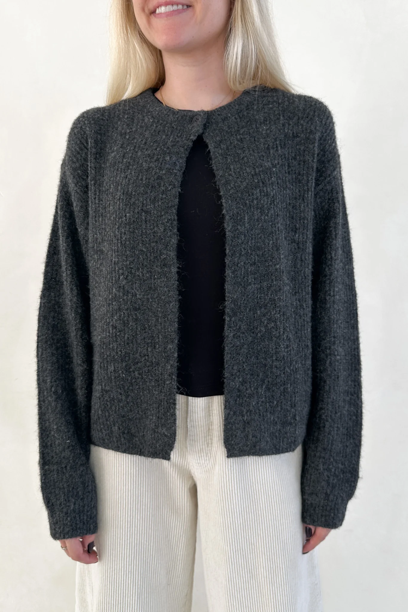 Margot Top Button Cardigan in Charcoal - Image 7