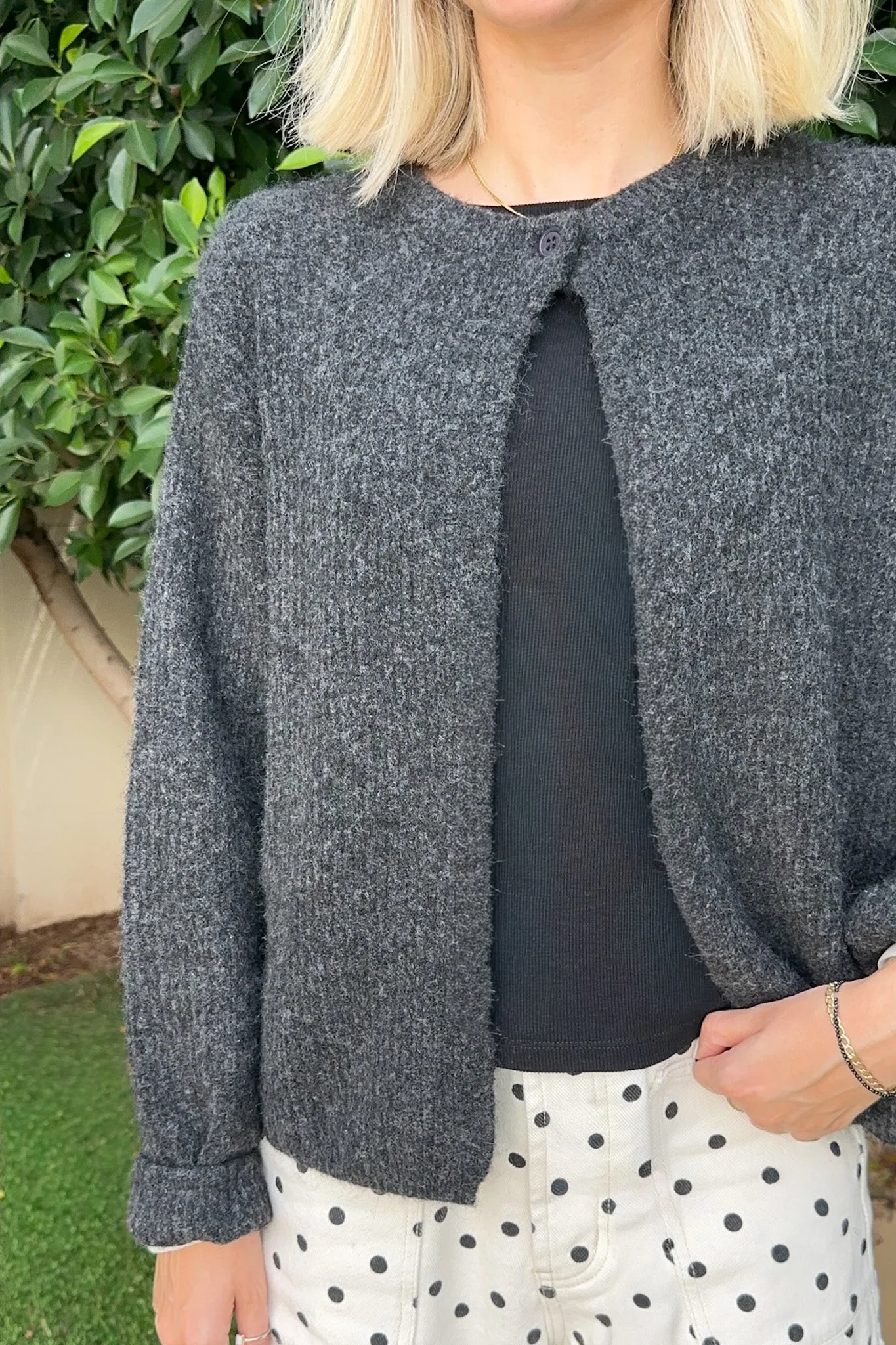 Margot Top Button Cardigan in Charcoal - Image 8