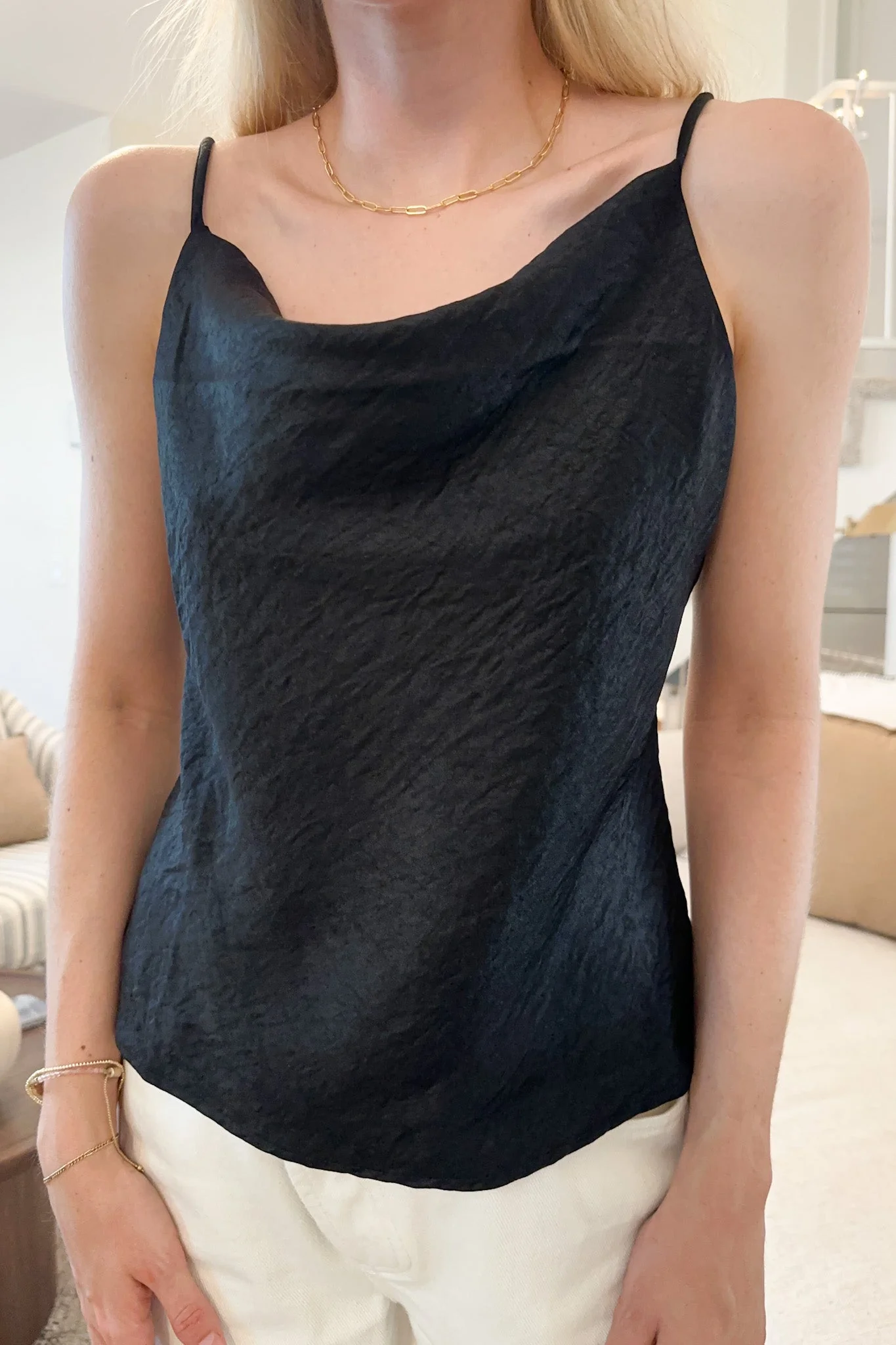 Marseille Satin Cami Top in Black