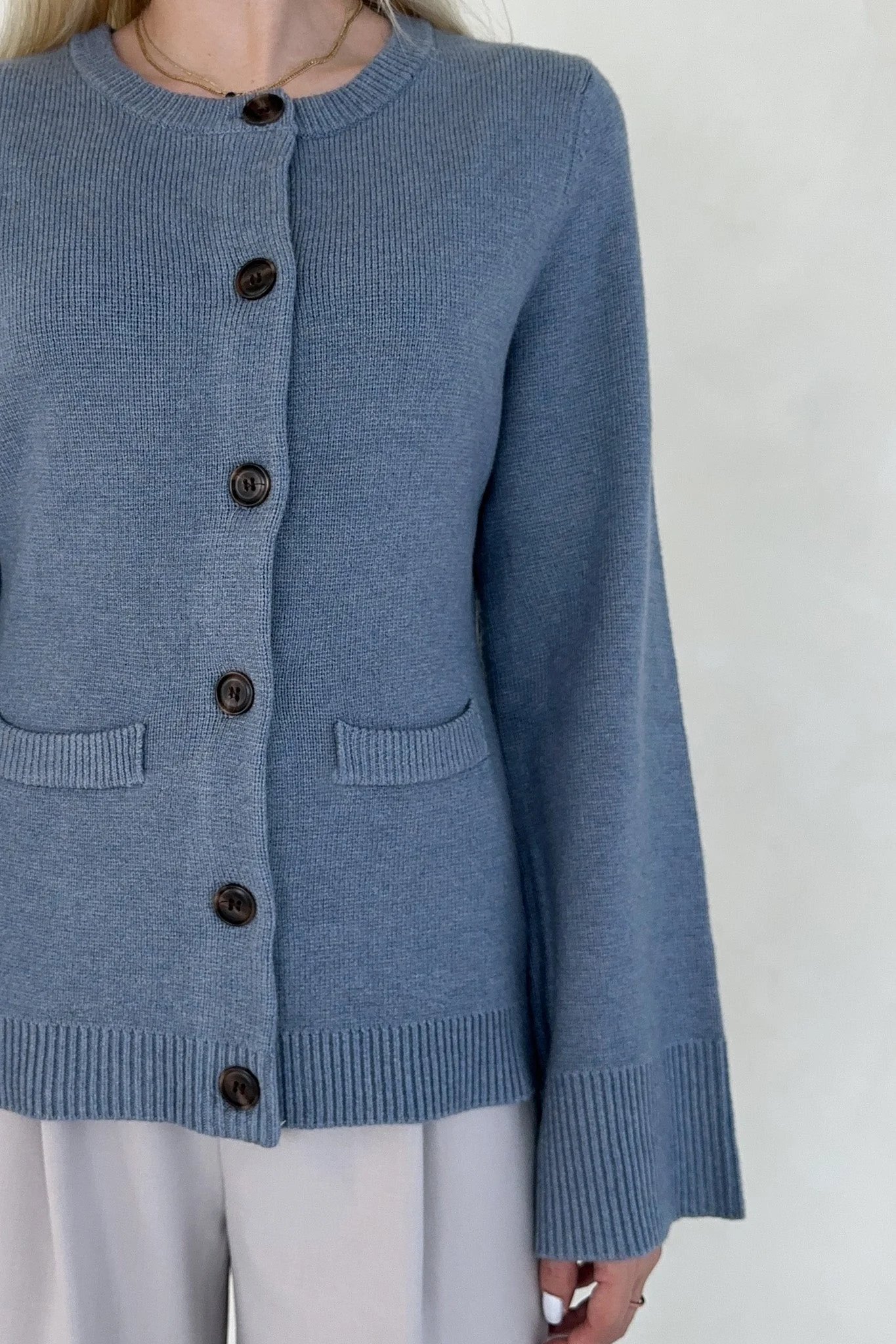Mary Kate Knit Cardigan in Dusty Blue - Image 2