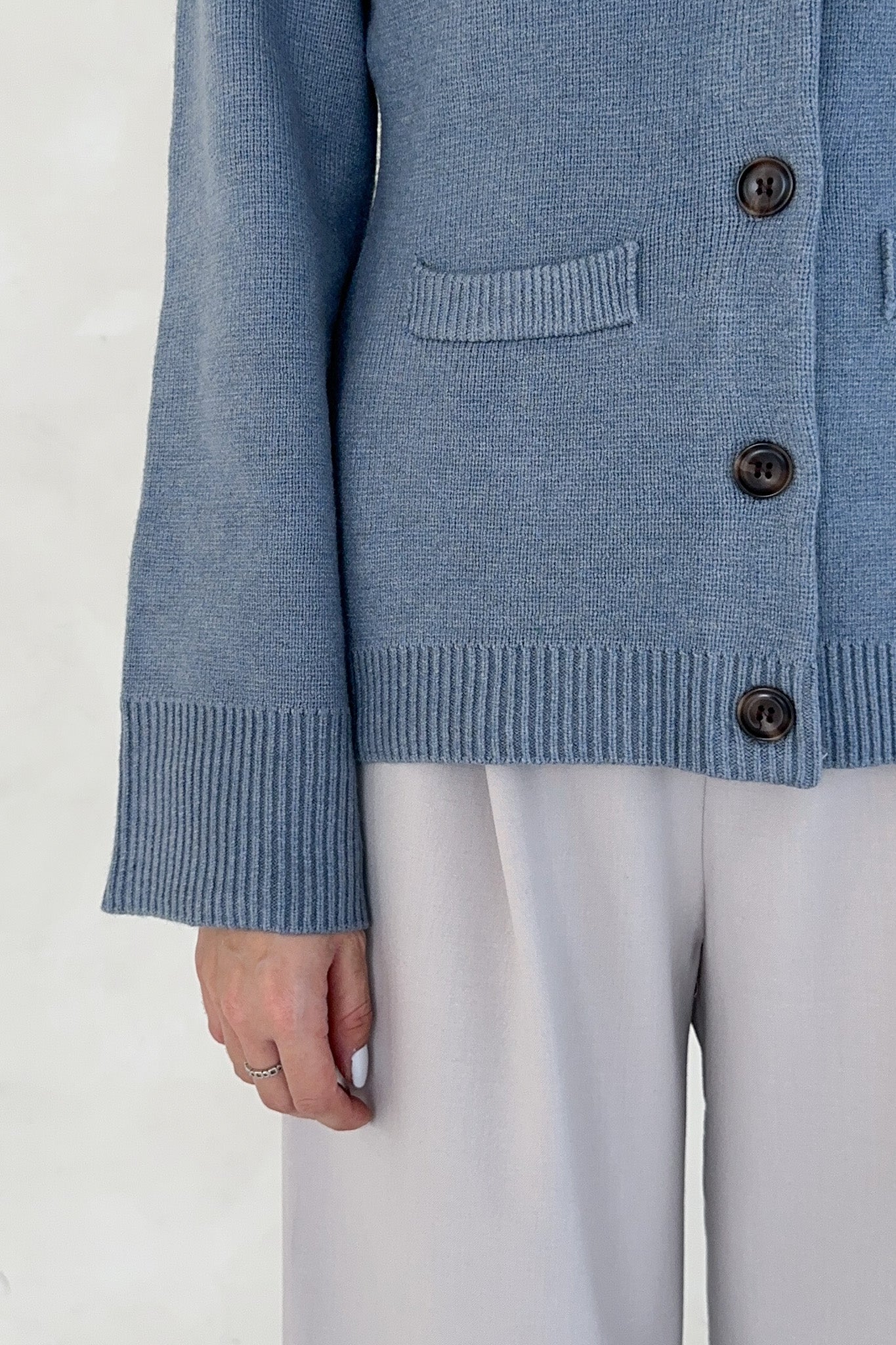 Mary Kate Knit Cardigan in Dusty Blue - Image 4