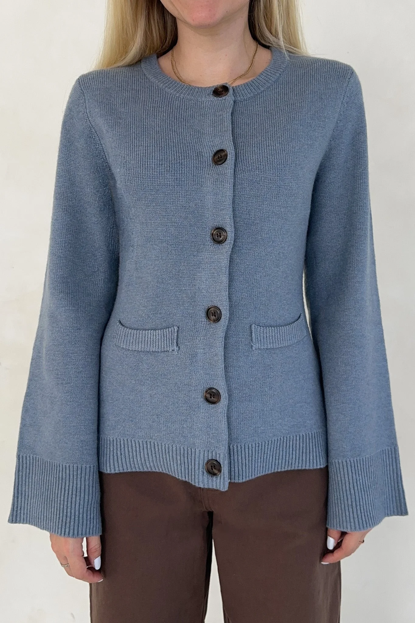 Mary Kate Knit Cardigan in Dusty Blue - Image 7