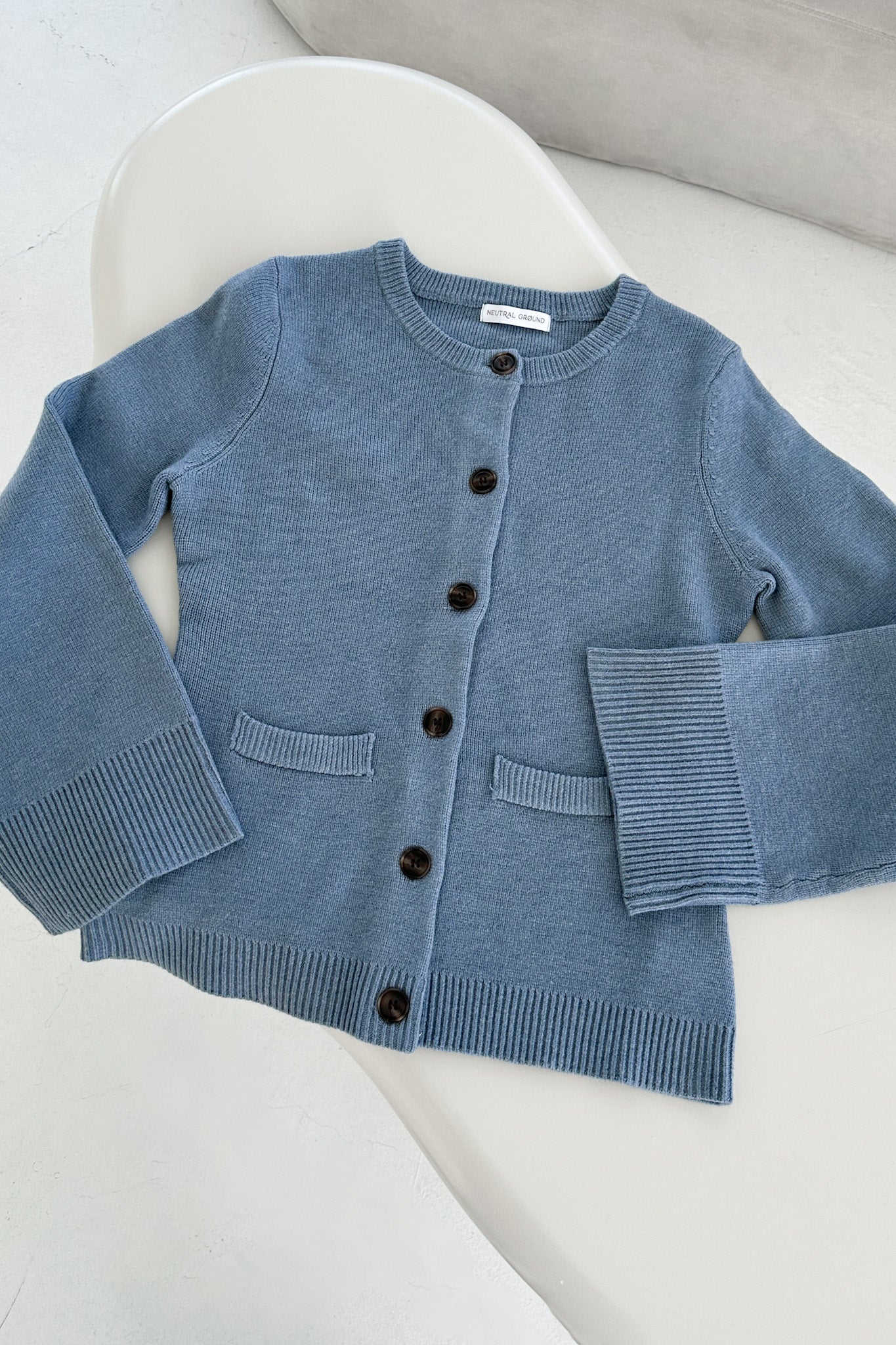 Mary Kate Knit Cardigan in Dusty Blue - Image 8