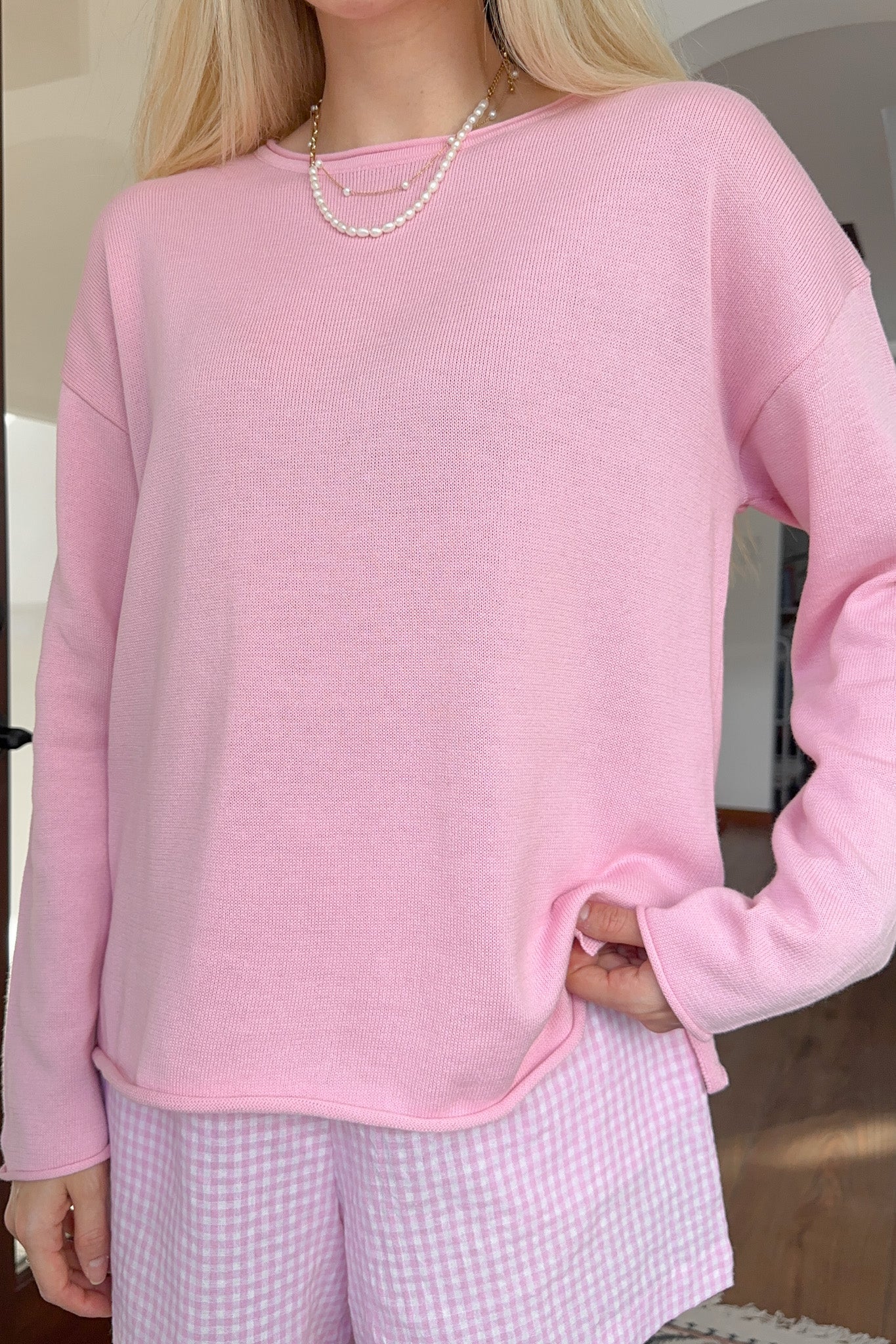 Masie Knit Sweater Top in Ballet Pink - Image 4