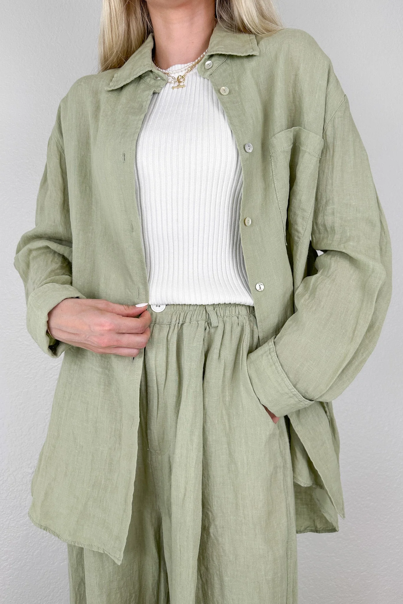 Matcha Linen Button Down Shirt