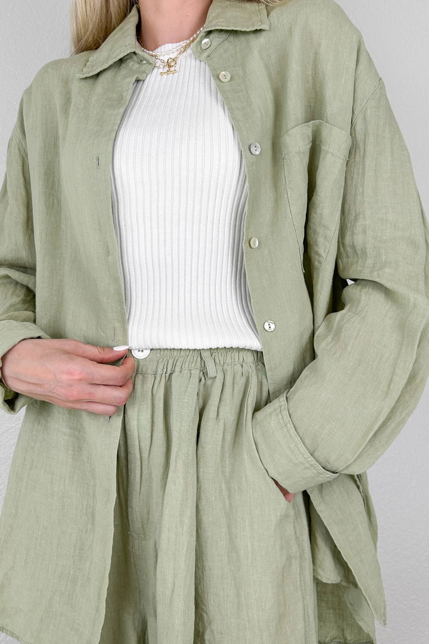 Matcha Linen Button Down Shirt - Image 2
