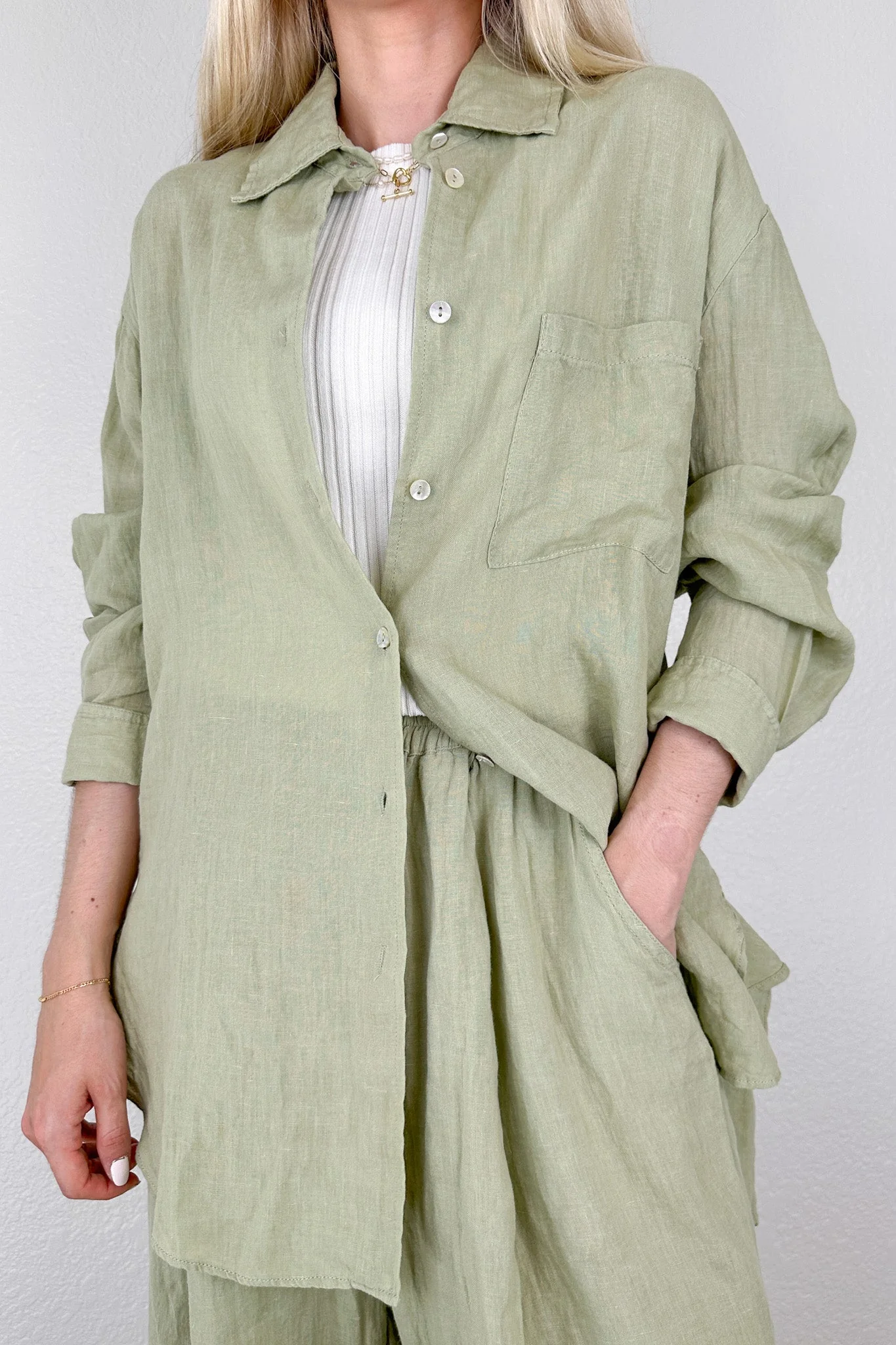 Matcha Linen Button Down Shirt - Image 3