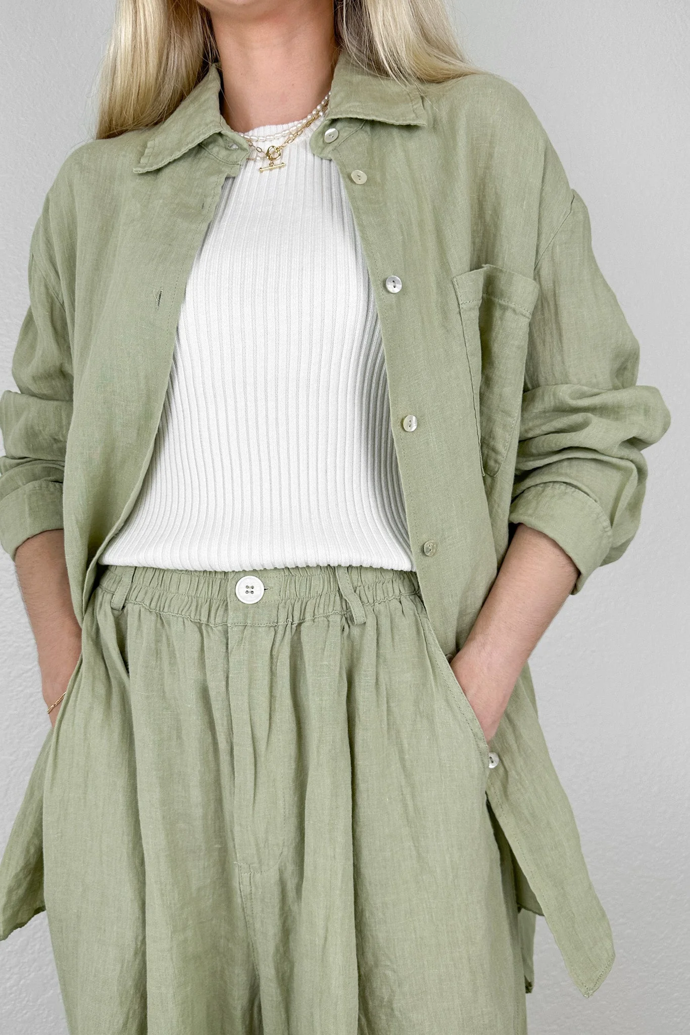 Matcha Linen Button Down Shirt - Image 4