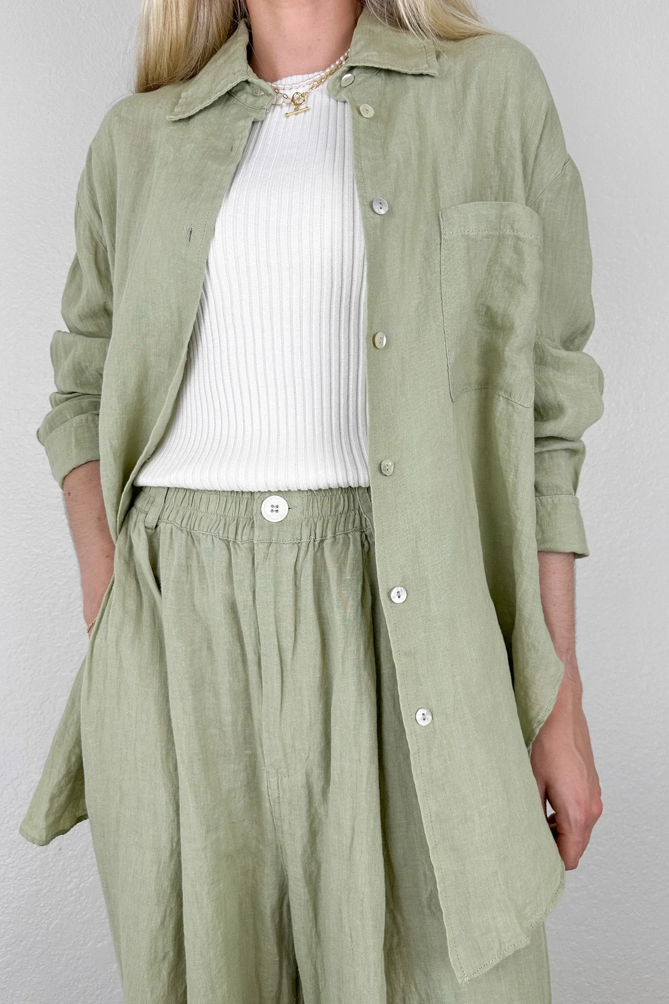 Matcha Linen Button Down Shirt - Image 6