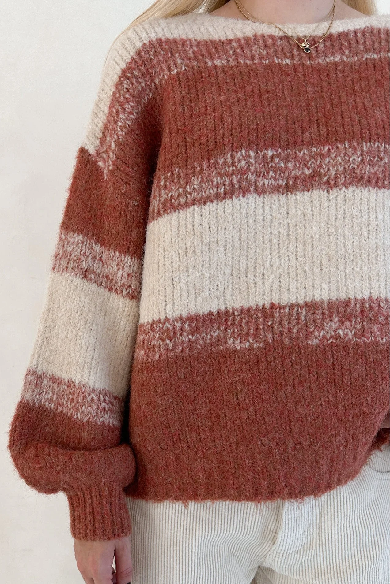 Out of the Woods Burnt Orange Balloon Sleeve Striped Sweater - Image 8