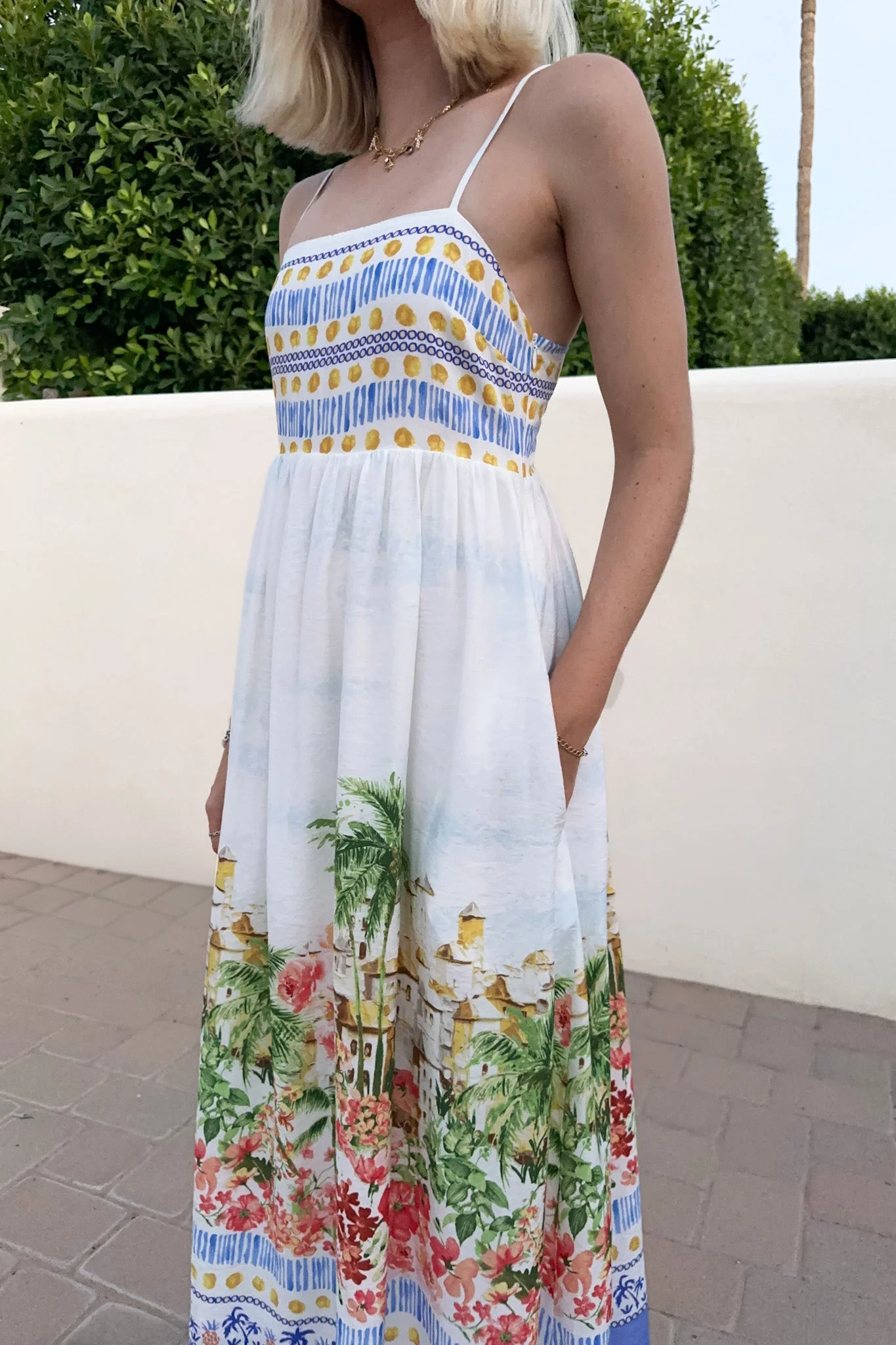 Meet Me in Capri Tropical Print Satin Dress - Image 4
