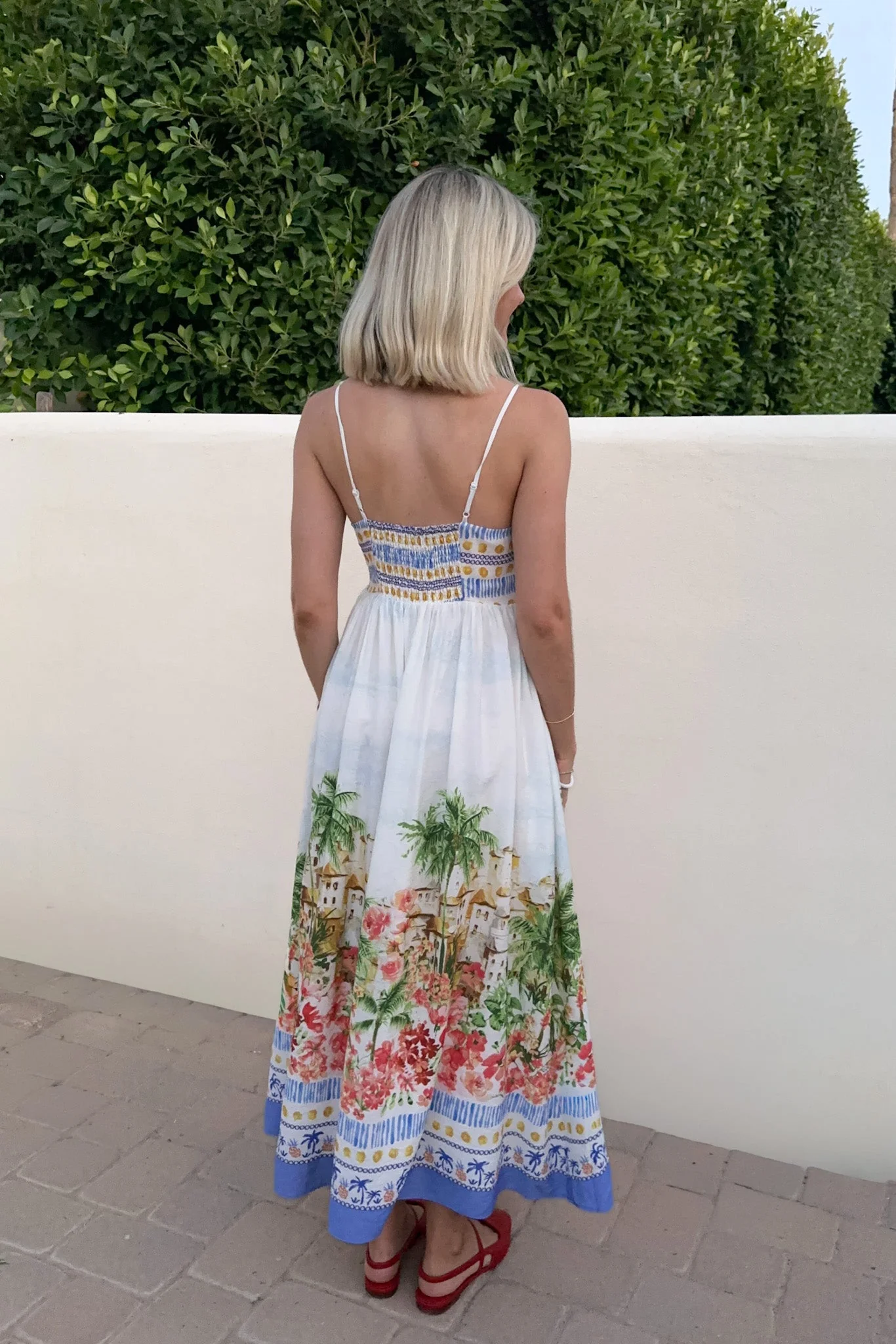Meet Me in Capri Tropical Print Satin Dress - Image 7