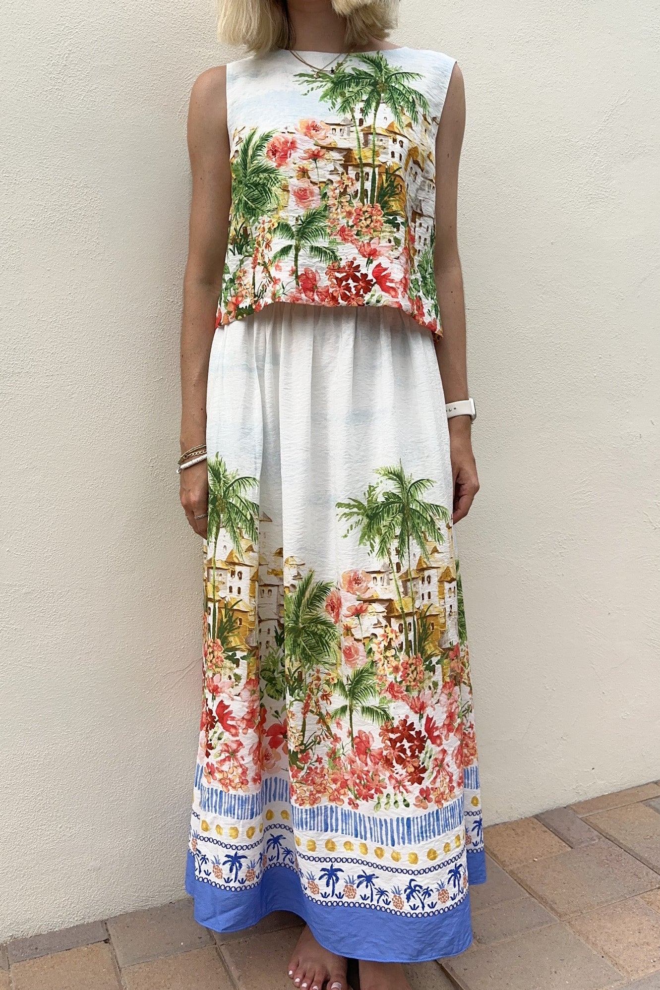 Meet Me in Capri Tropical Print Satin Midi Skirt - Image 5