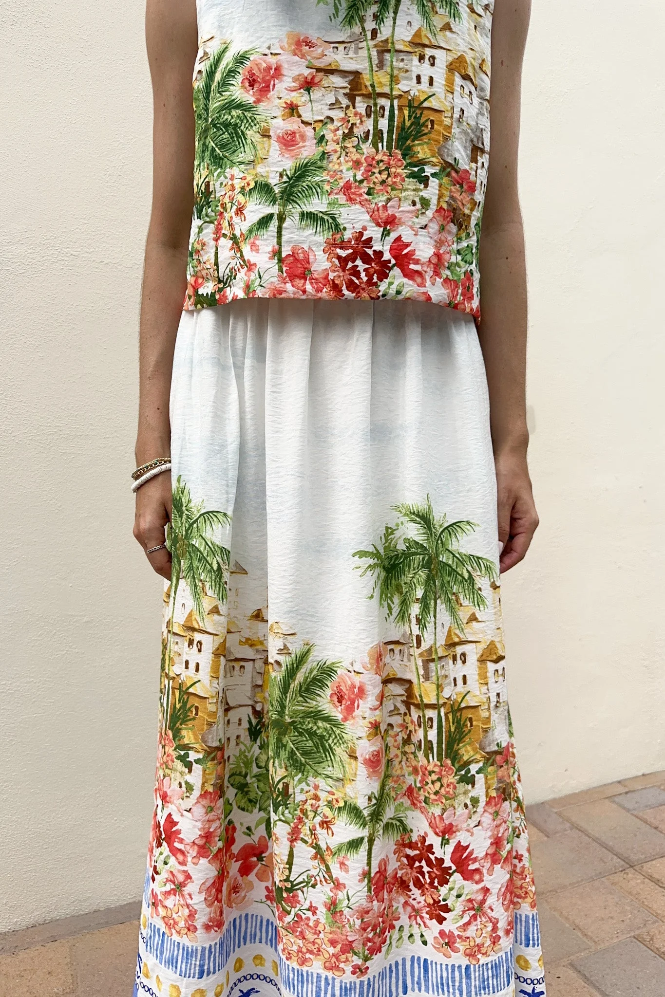 Meet Me in Capri Tropical Print Satin Midi Skirt - Image 6