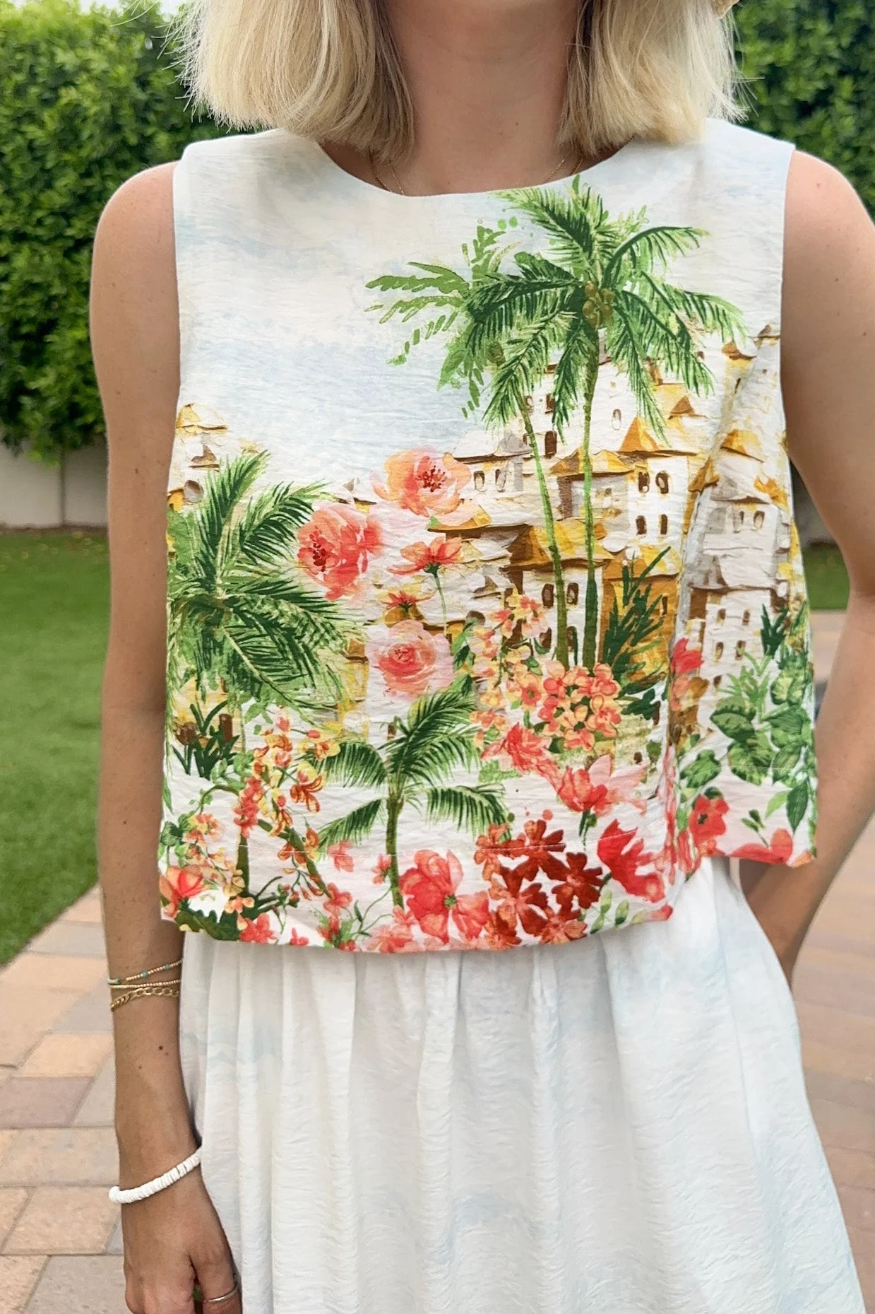Meet Me in Capri Tropical Print Satin Top