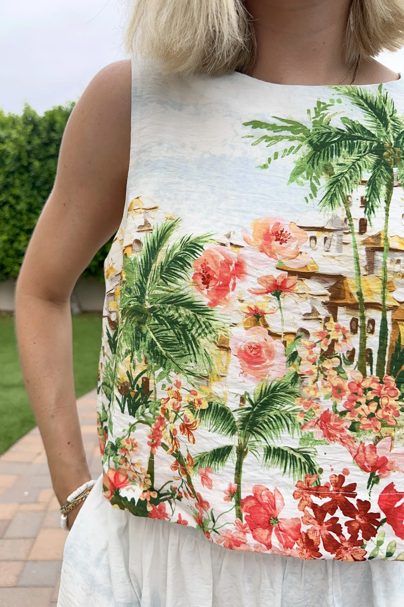 Meet Me in Capri Tropical Print Satin Top - Image 4