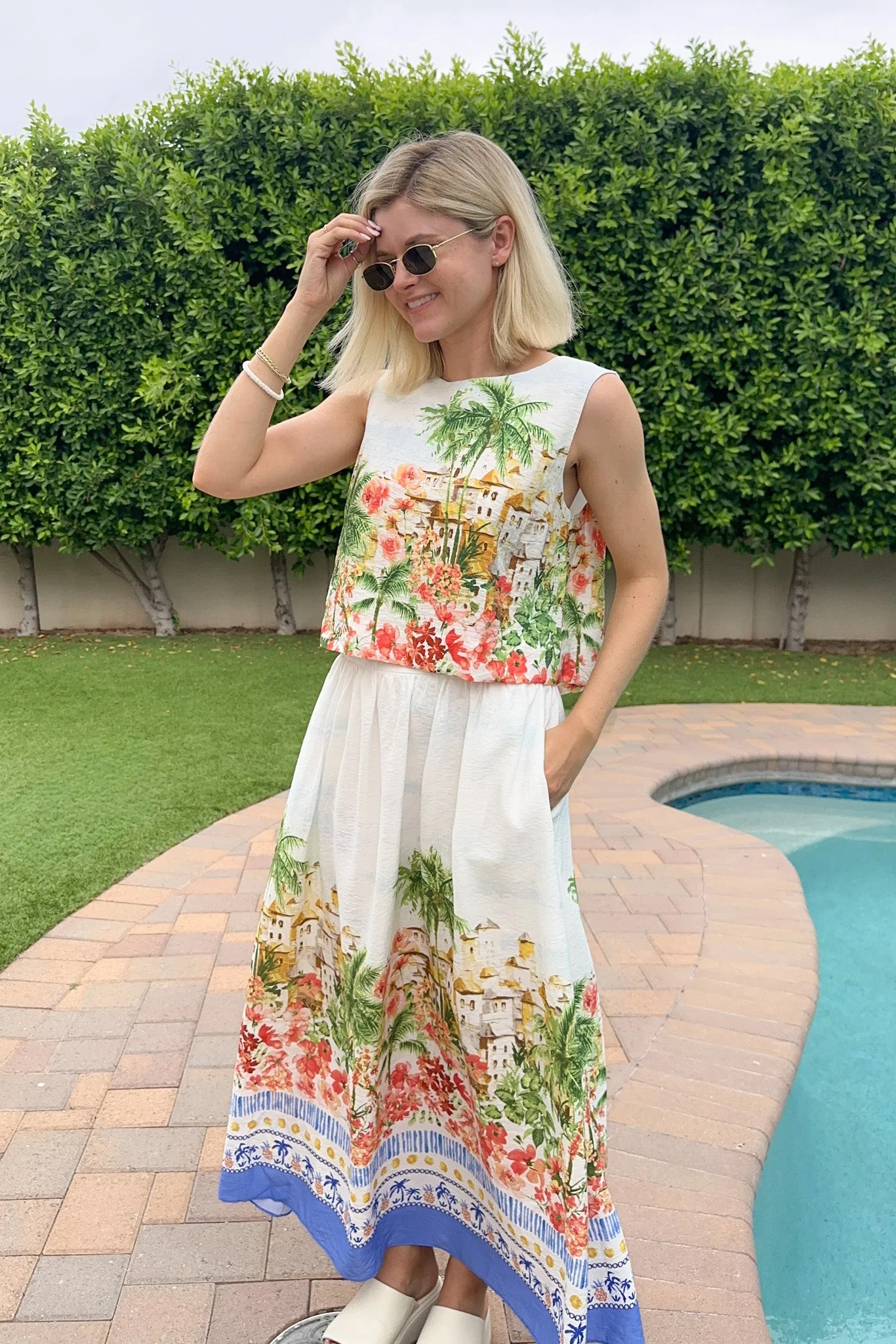 Meet Me in Capri Tropical Print Satin Top - Image 7