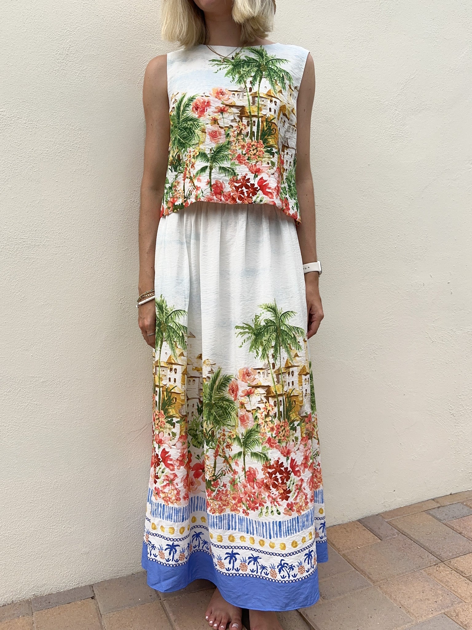 Meet Me in Capri Tropical Print Satin Top - Image 9