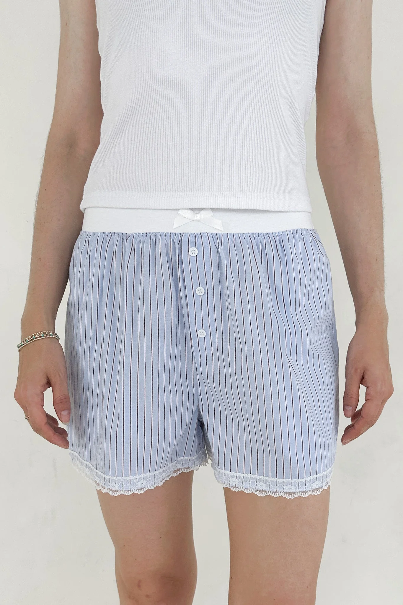 Merci Striped Lace Shorts in Blue - Image 4