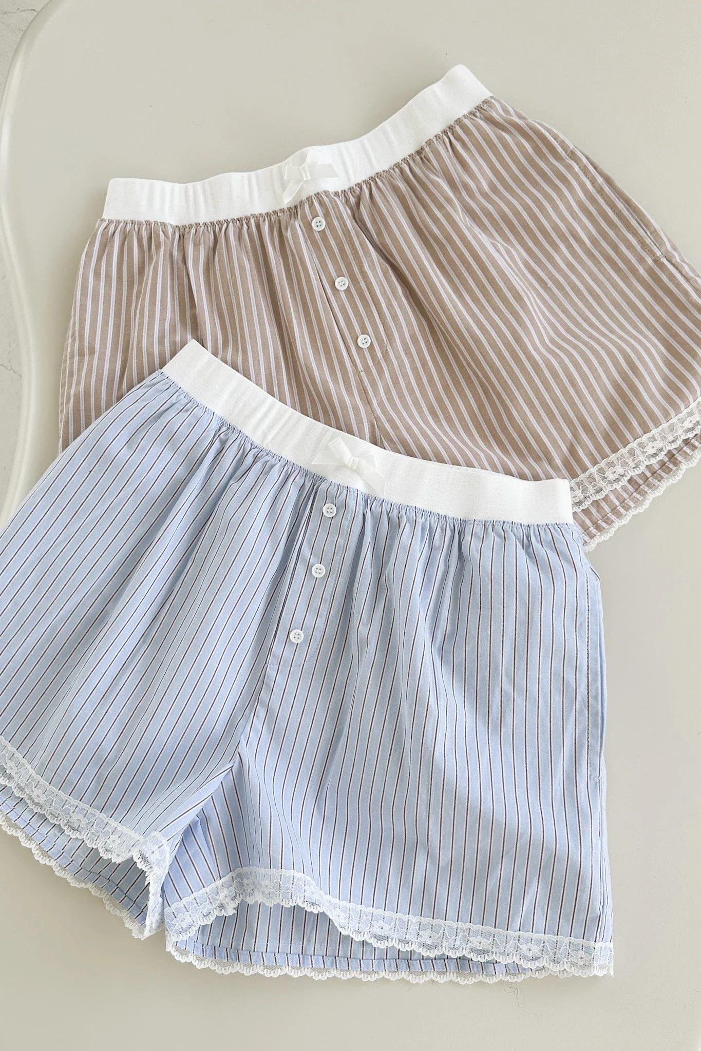 Merci Striped Lace Shorts in Mocha - Image 4
