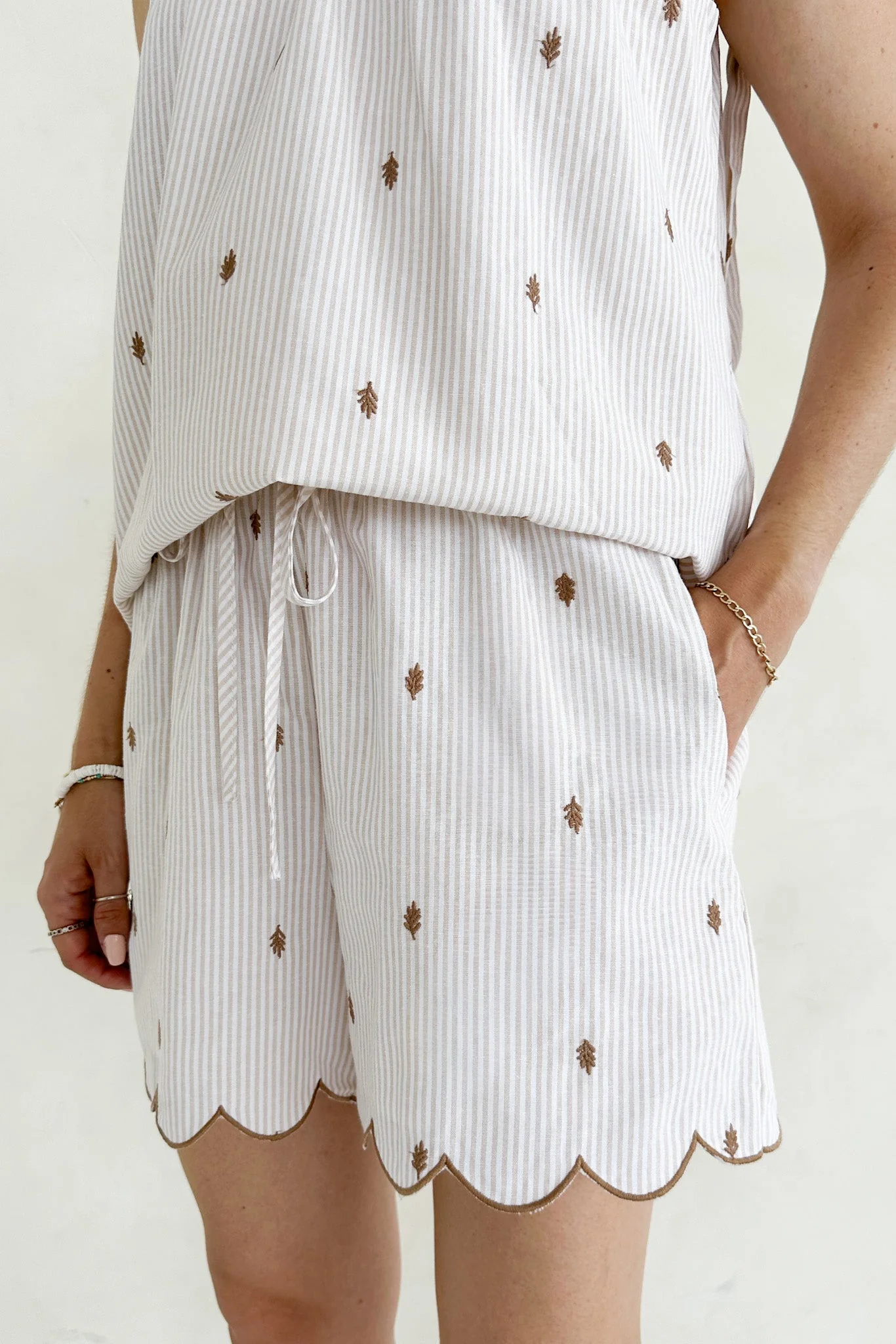 Morning Markets Pinstripe Embroidered Scallop Shorts - Image 3