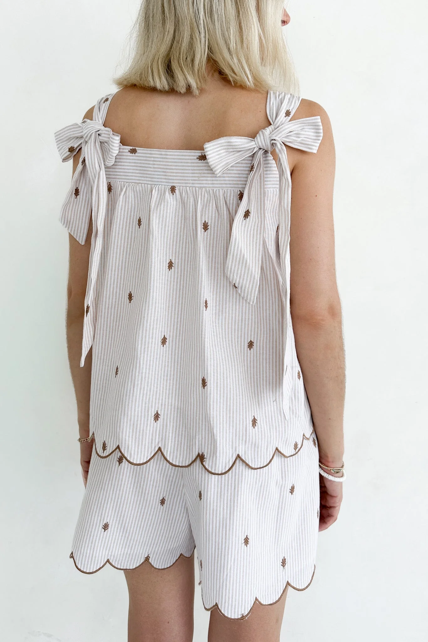 Morning Markets Pinstripe Embroidered Scallop Shorts - Image 5