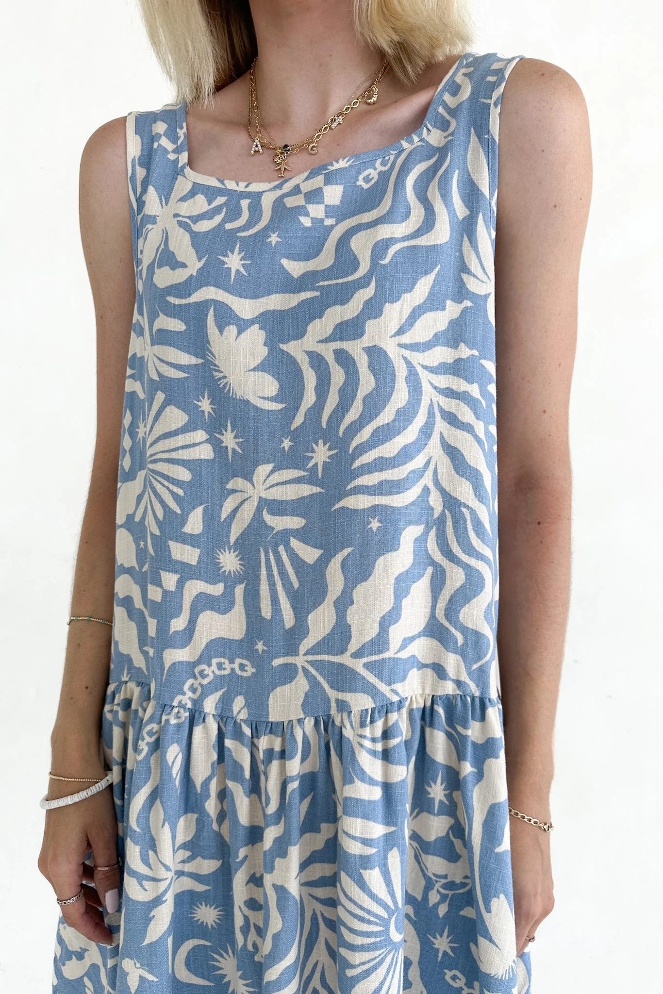 Noa Blue Tropical Print Linen Blend Mini Dress - Image 5