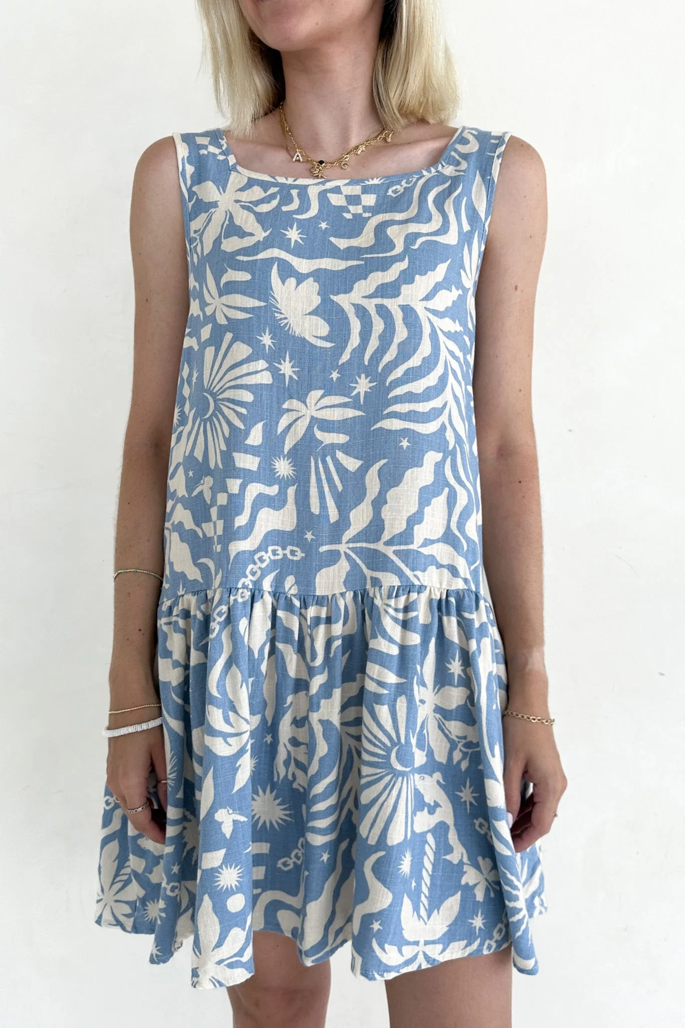 Noa Blue Tropical Print Linen Blend Mini Dress - Image 6