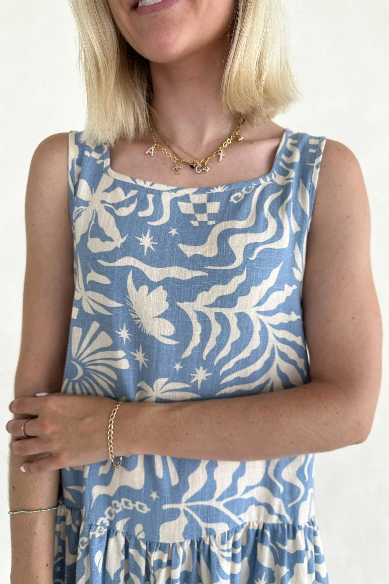 Noa Blue Tropical Print Linen Blend Mini Dress - Image 7