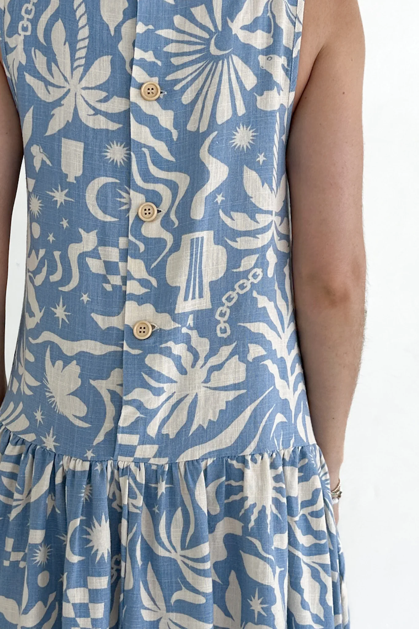 Noa Blue Tropical Print Linen Blend Mini Dress - Image 8
